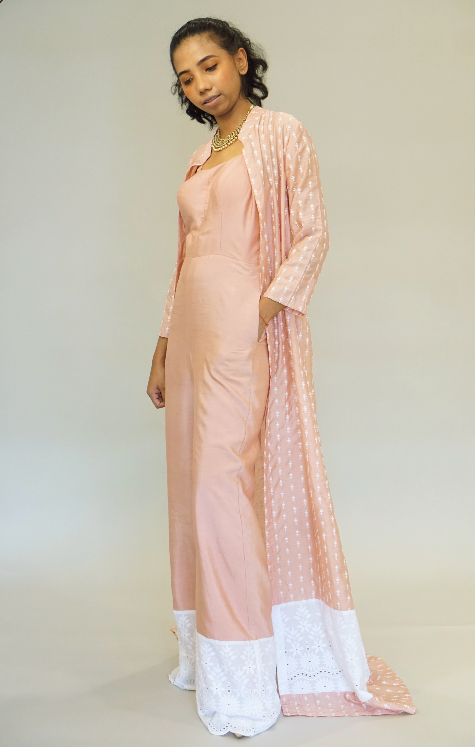 Buy Peach Vegetable Dyed Cotton Midi Dungaree Jumpsuit Online at  SeamsFriendly