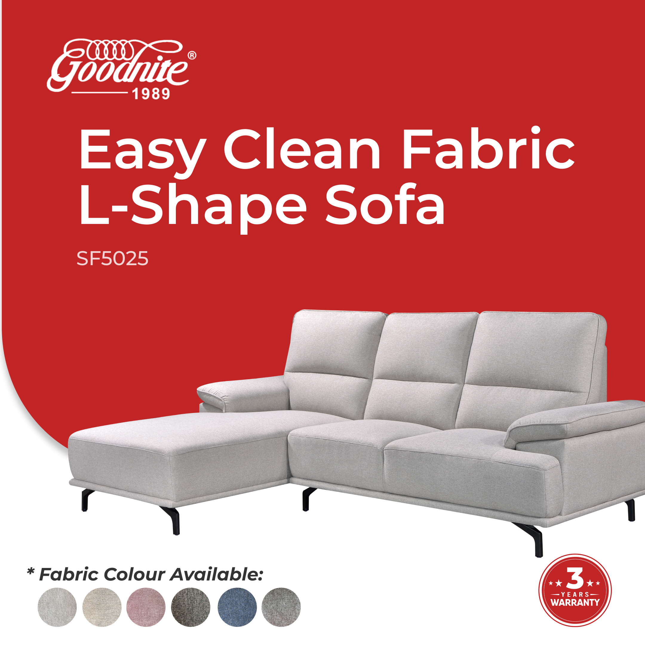 Goodnite Fabric L-Shape Sofa (SF5025), 3 Years Warranty – Goodnite Outlet