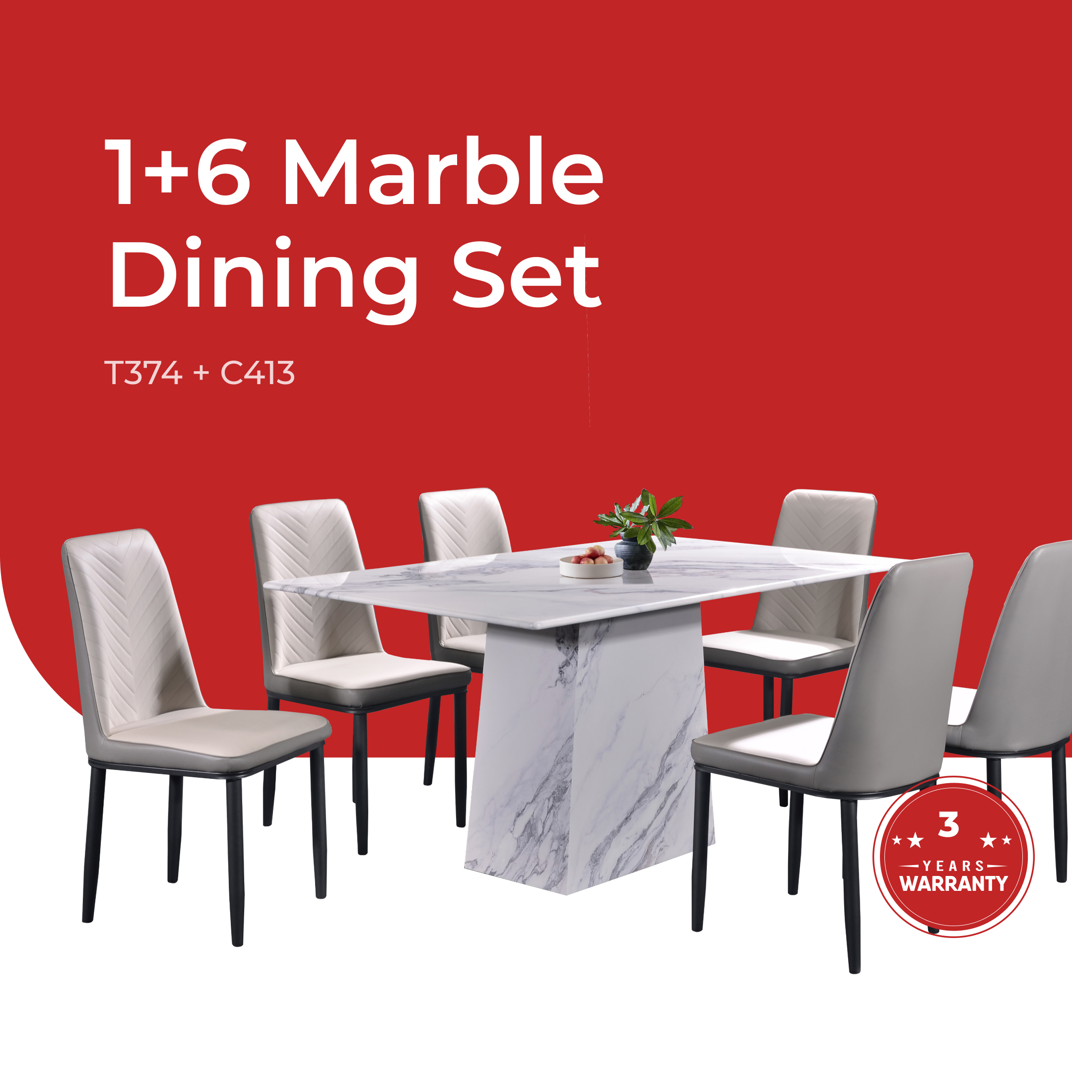 Marble Dining Set -T374+C413