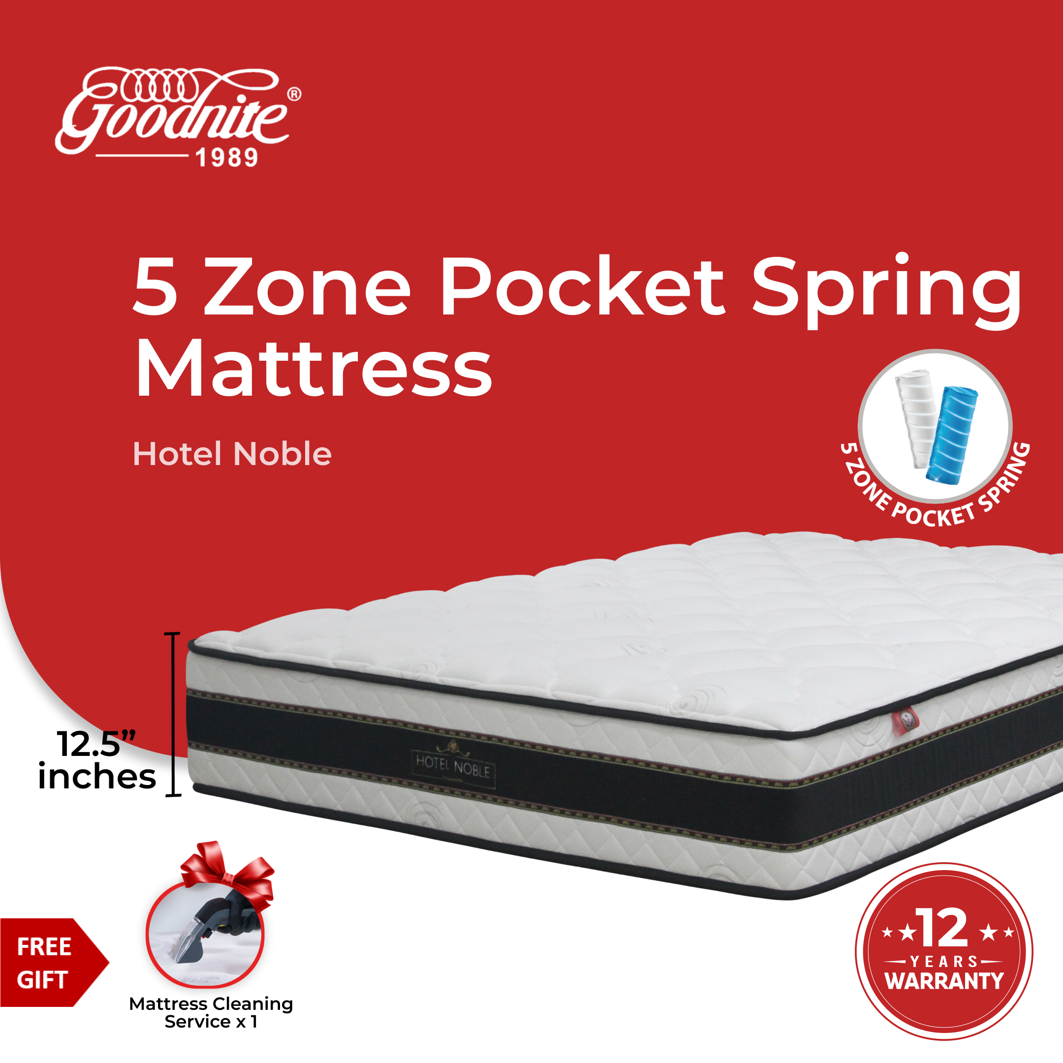 Goodnite Hotel Noble 5 Zone Pocket Spring Mattress (12.5 Inch) with