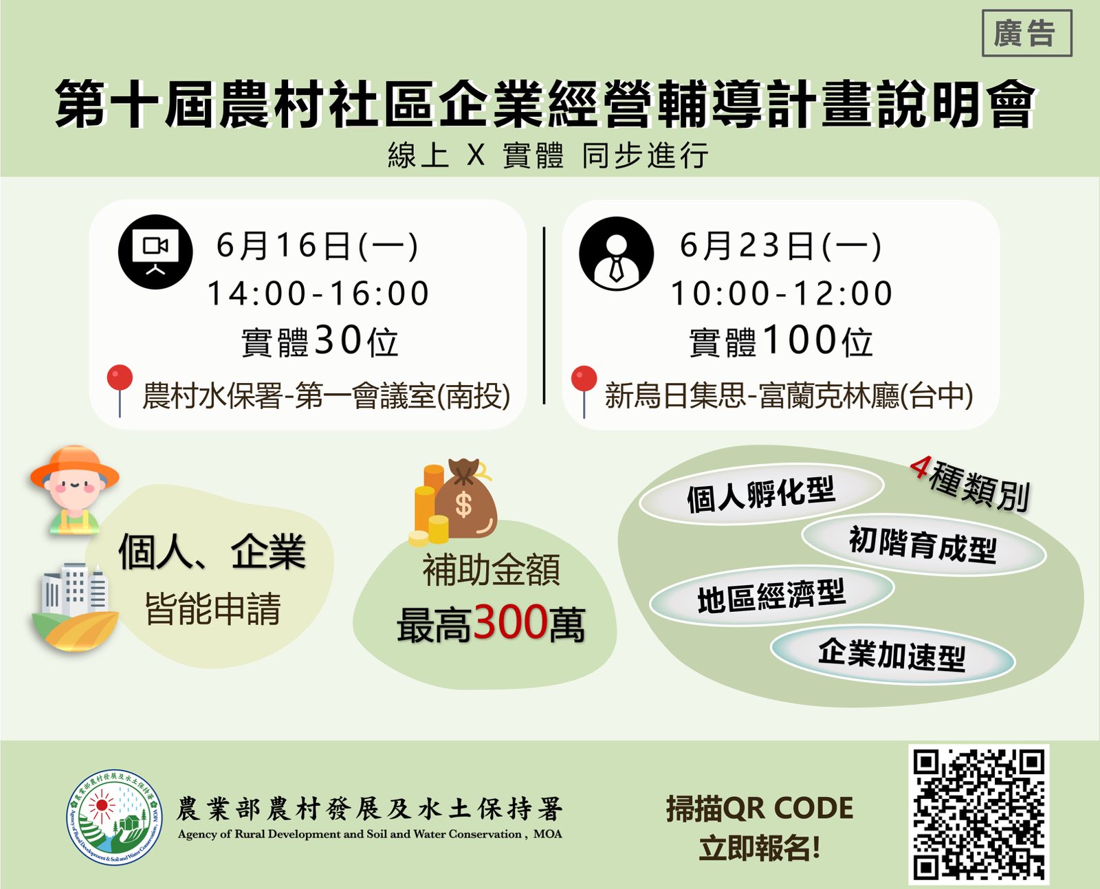農村水保署辦理「第十屆農村社區 企業經營輔導計畫 」說明會
