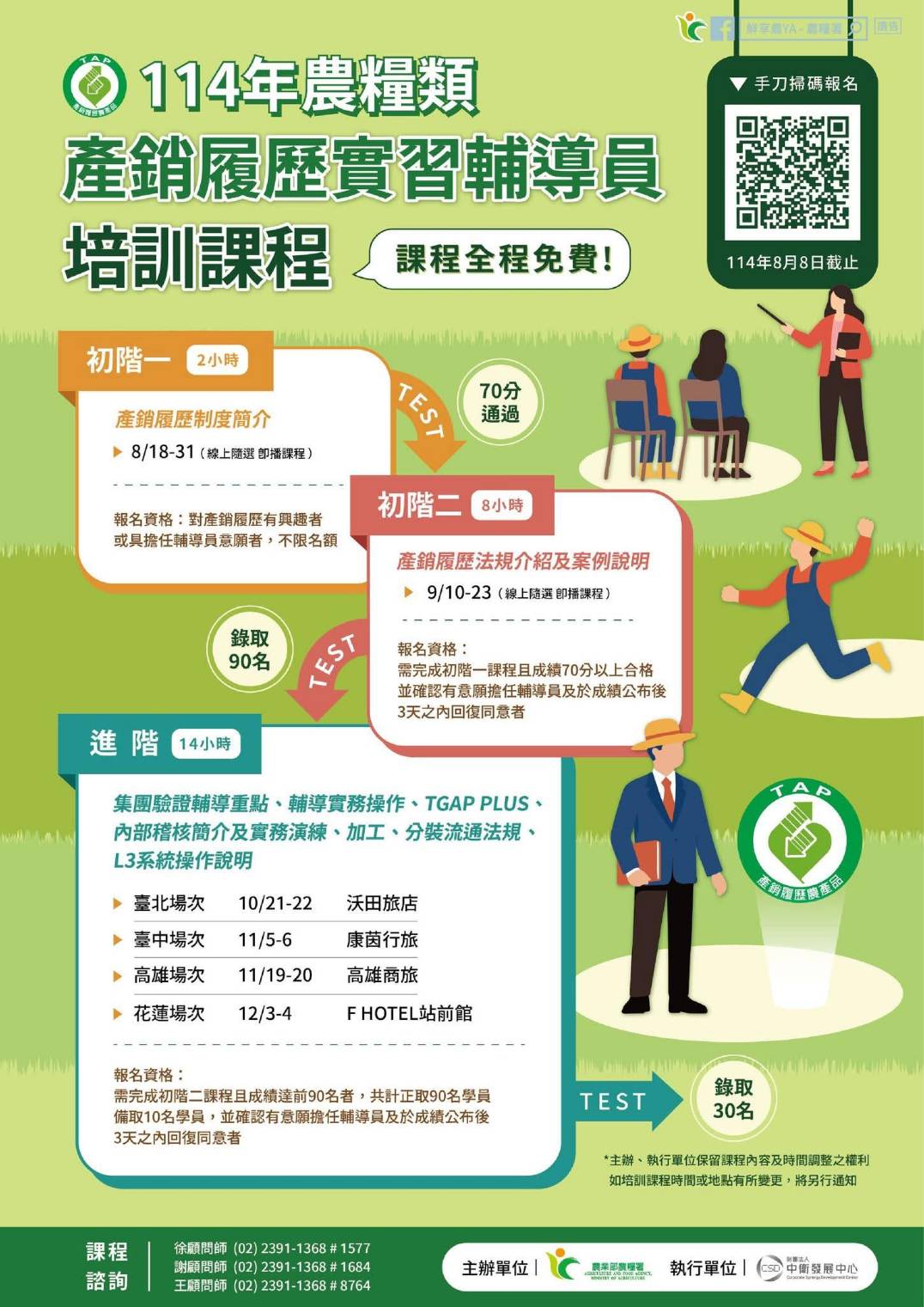 免費培訓名額限時開放  農糧類產銷履歷輔導員