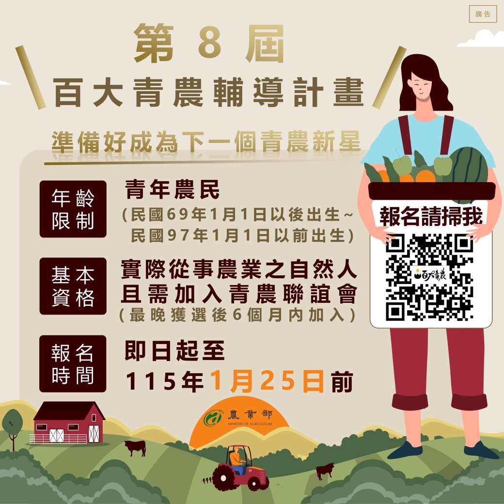 第8屆百大青農輔導計畫遴選資格_農業部