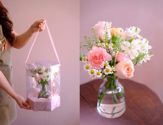 含玻璃花器的康乃馨花束禮盒 | SHIMMER 微光花藝