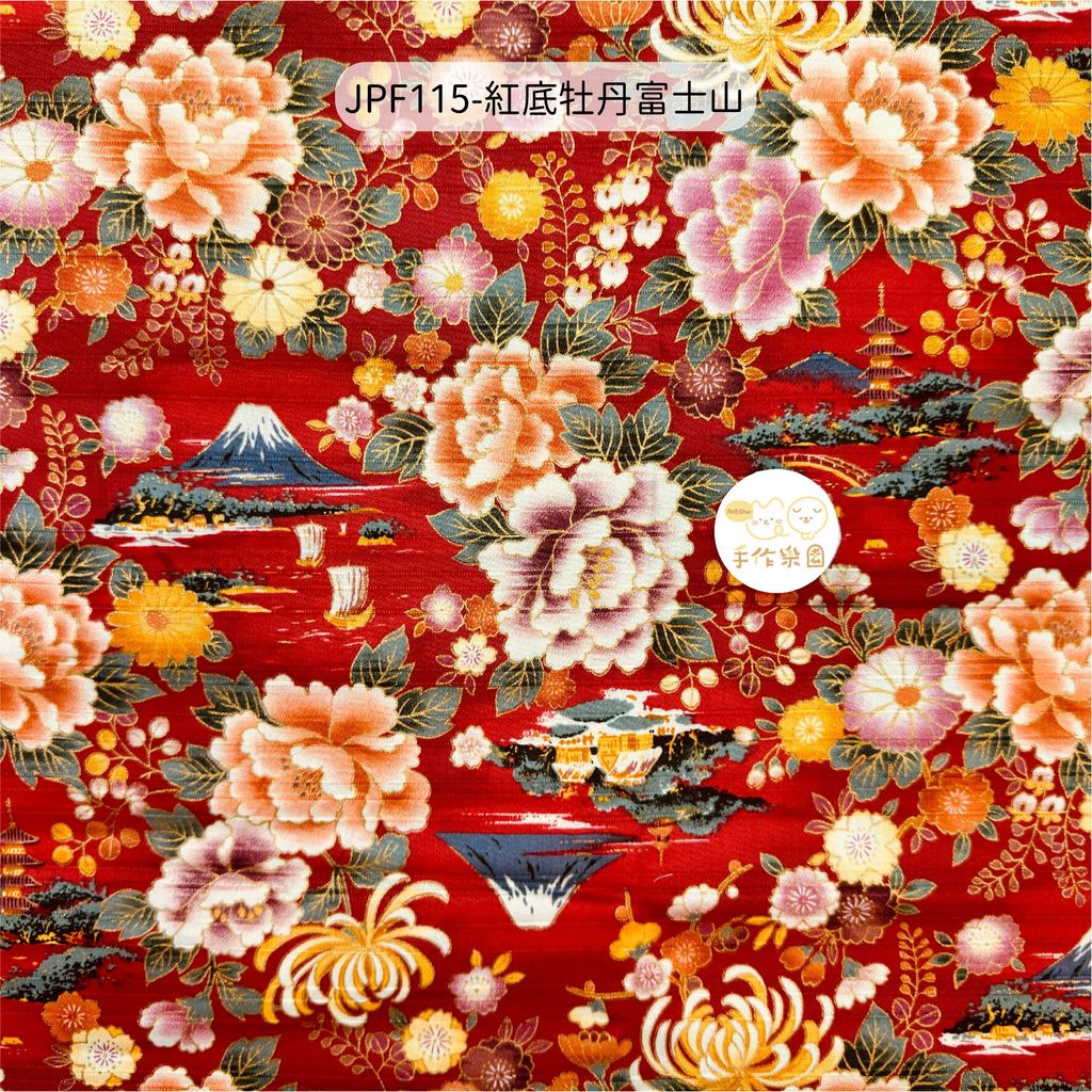 JPF115-紅底牡丹富士山-01