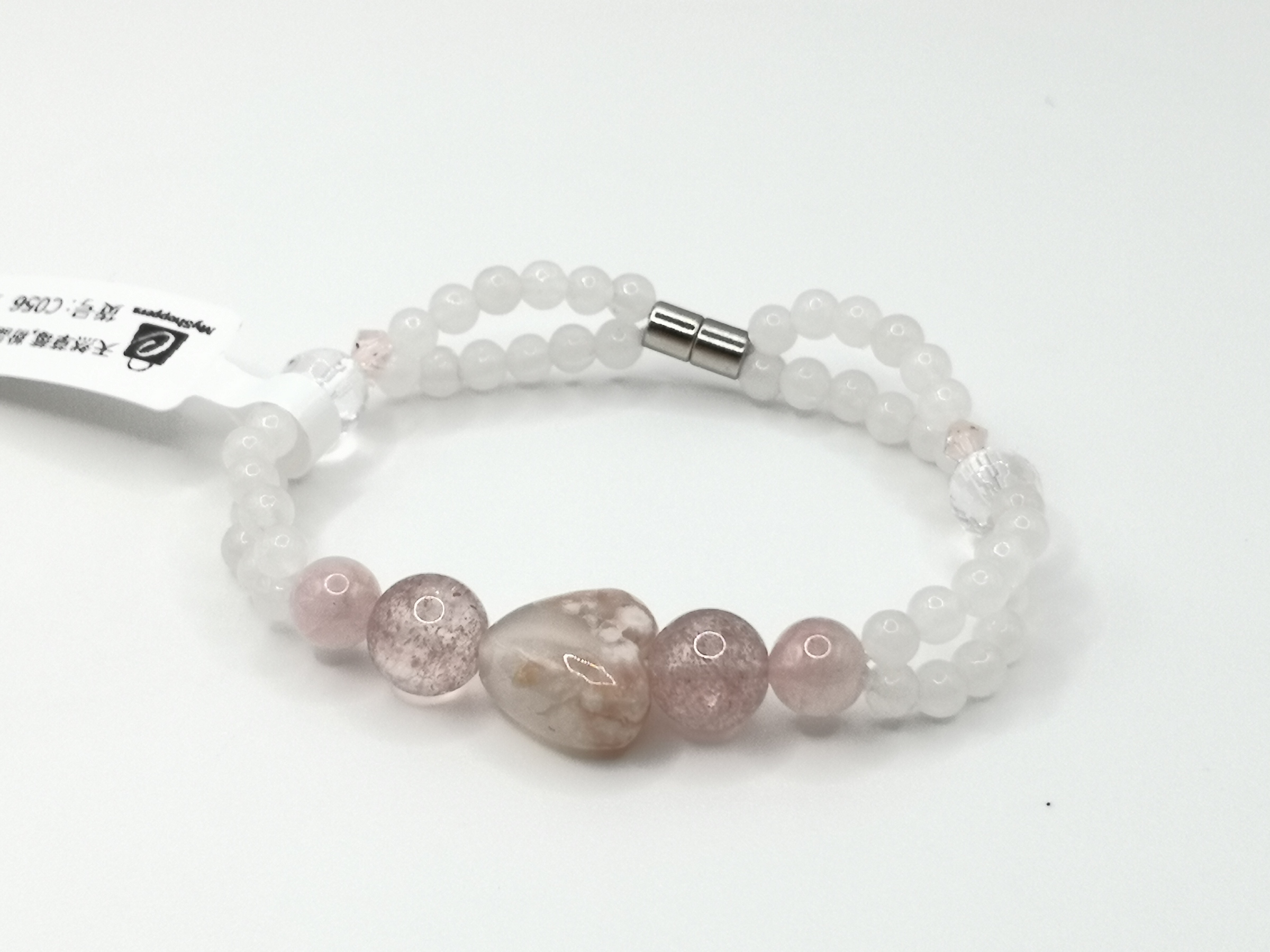 🍀 C056 - Natural Strawberry, Pink Crystal, Sakura Agate Bracelet 天然草莓, 粉晶, 樱花玛瑙手链