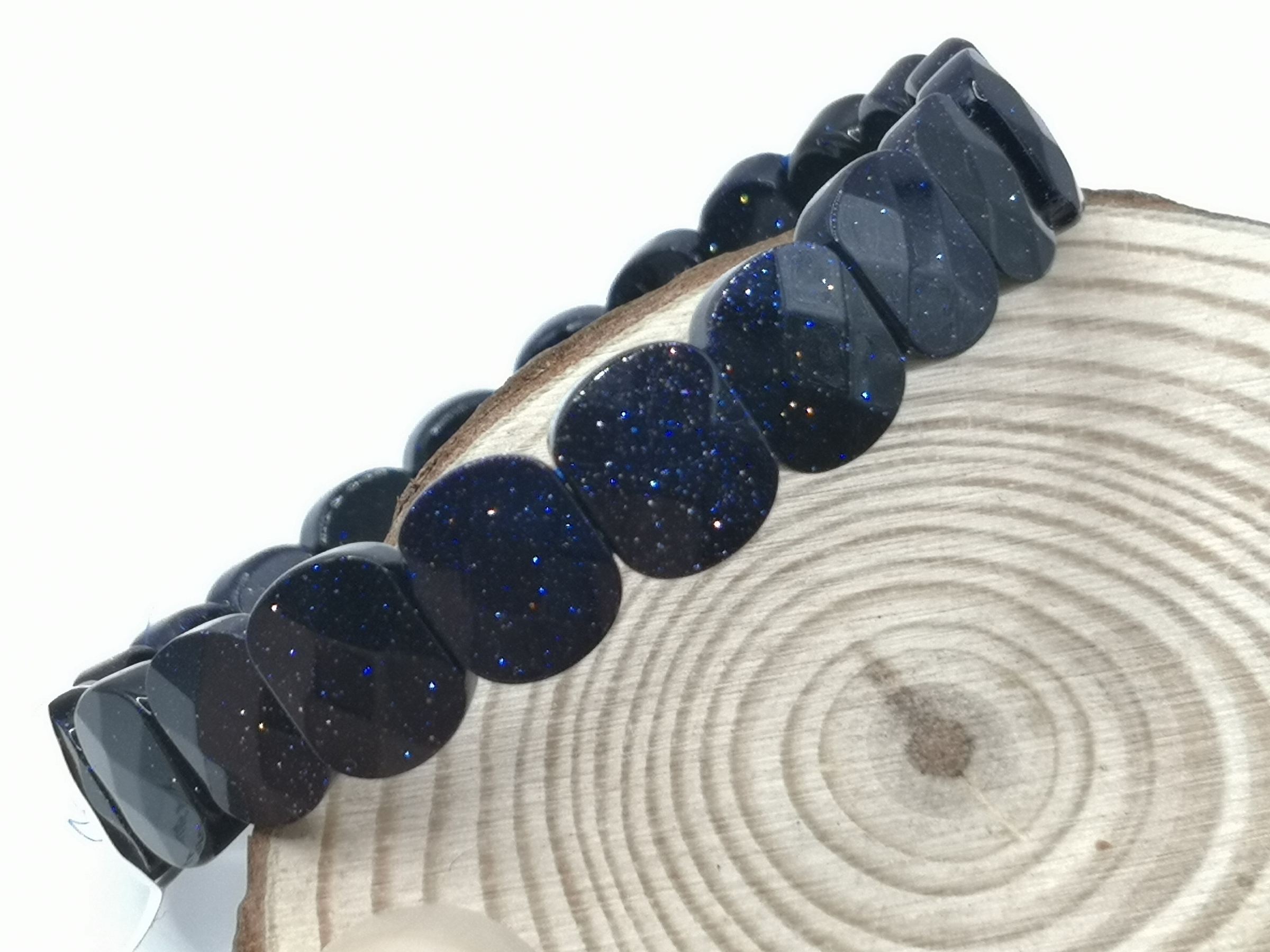 🍀 C066 - Natural Blue Sandstone Hand Row Bracelet 9mm x 11mm 天然蓝沙石手排 9mm x 11mm