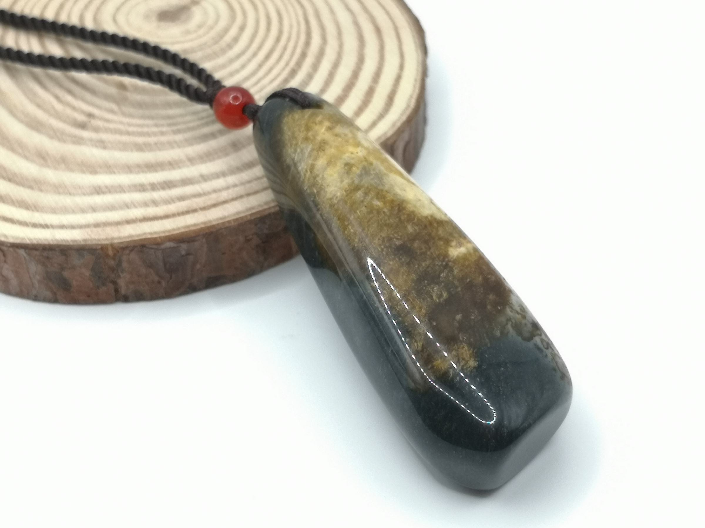 🍀 P061 - Natural Serpentine Jade Pendant With Necklace Rope 天然玉石王花玉吊坠配项链绳