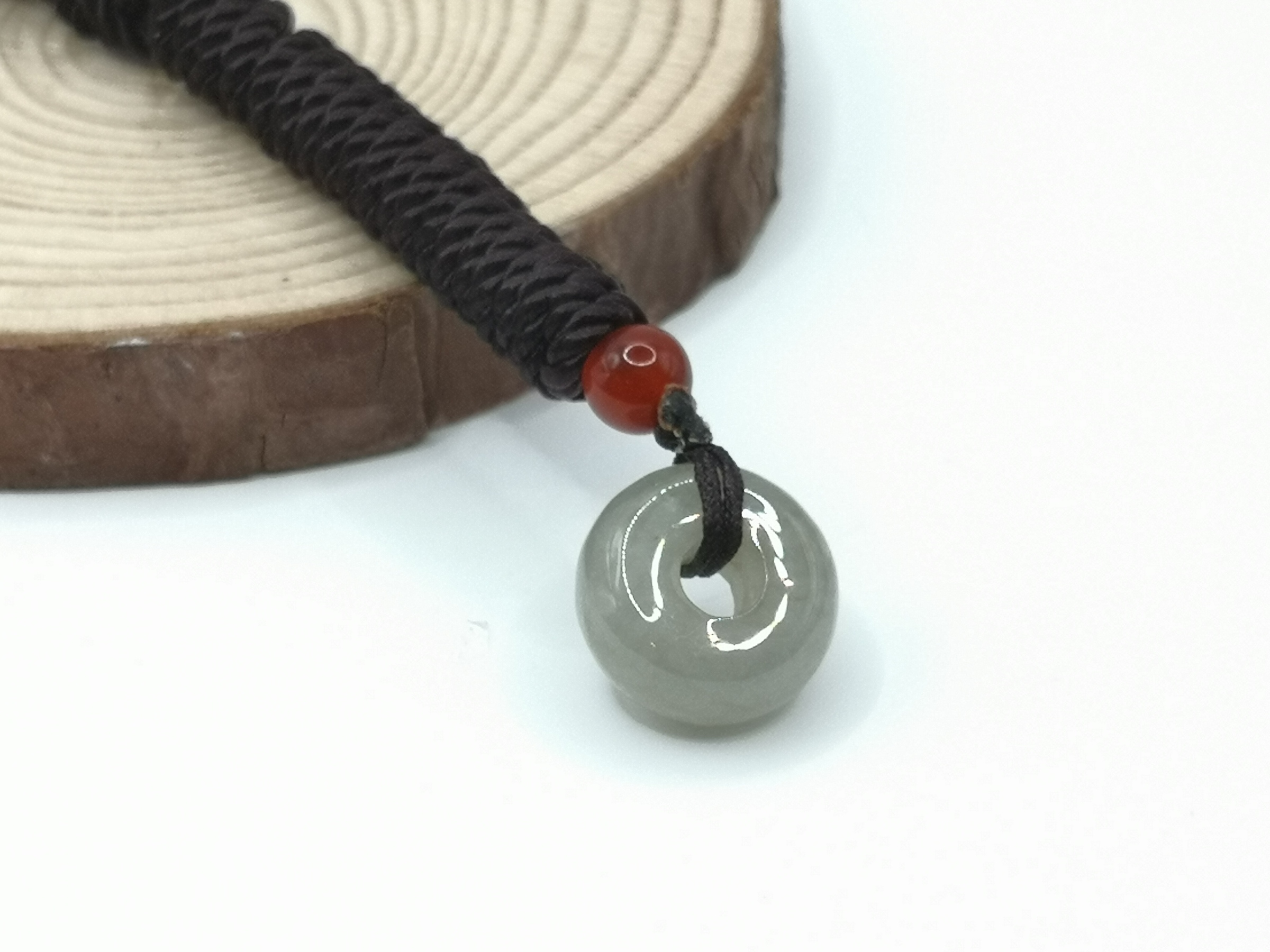 🍀 P067 - Natural Jade Pendant With Necklace Rope 天然翡翠小平安扣吊坠配项链绳