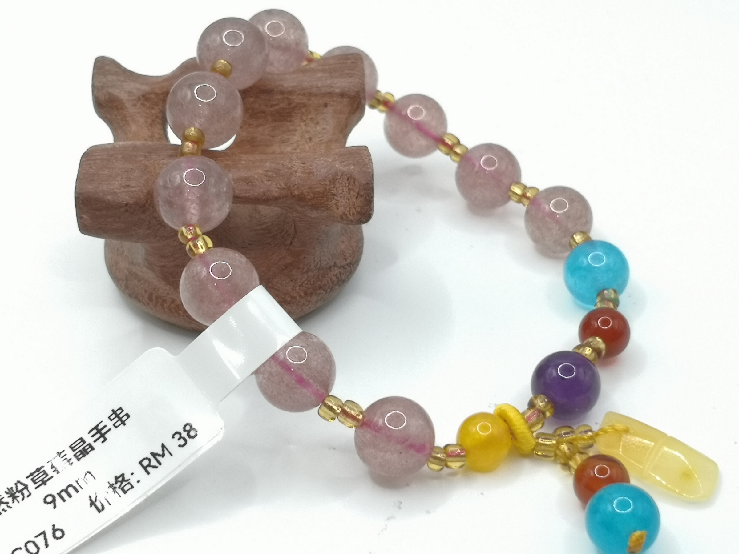 🍀 C076 - Natural Strawberry Crystal Bracelet 9mm 天然粉草莓晶手串 9mm