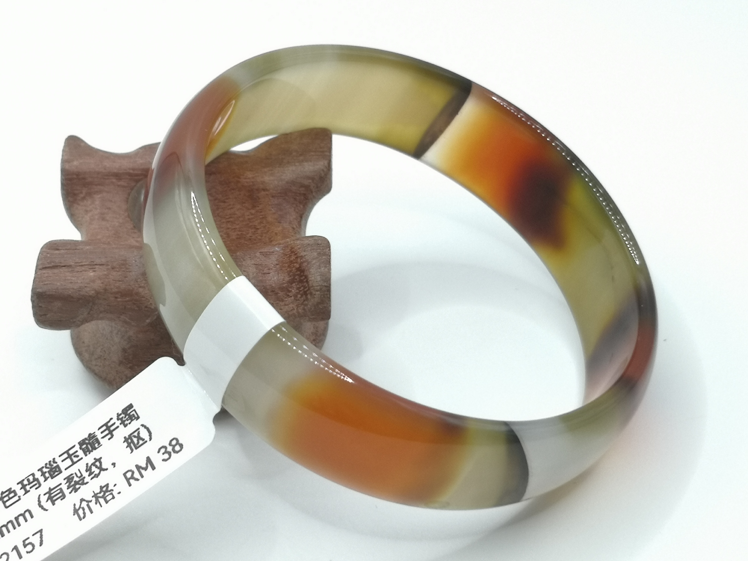 🍀 B2157 - Natural Brazil Agate Chalcedony Bangle 56mm (Got crack，dig it) 天然巴西多色玛瑙玉髓手镯 56mm (有裂纹，抠）