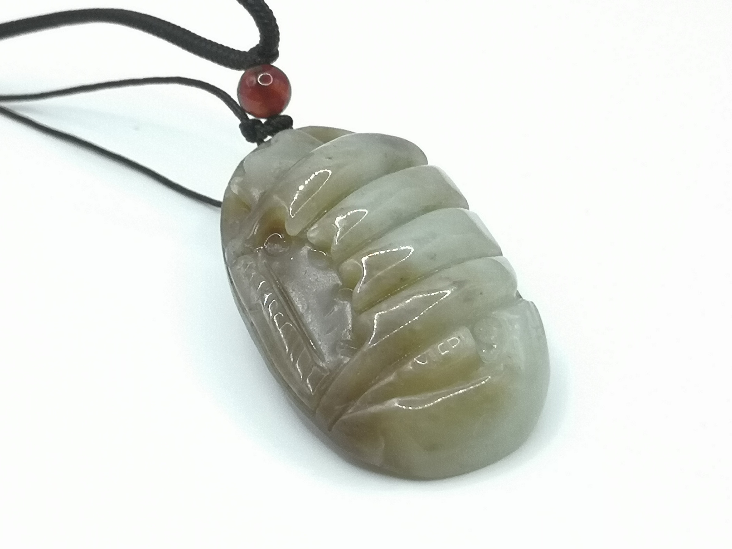 🍀 P098 - Natural Serpentine Jade Pendant With Necklace Rope 天然岫岩黄白老玉 