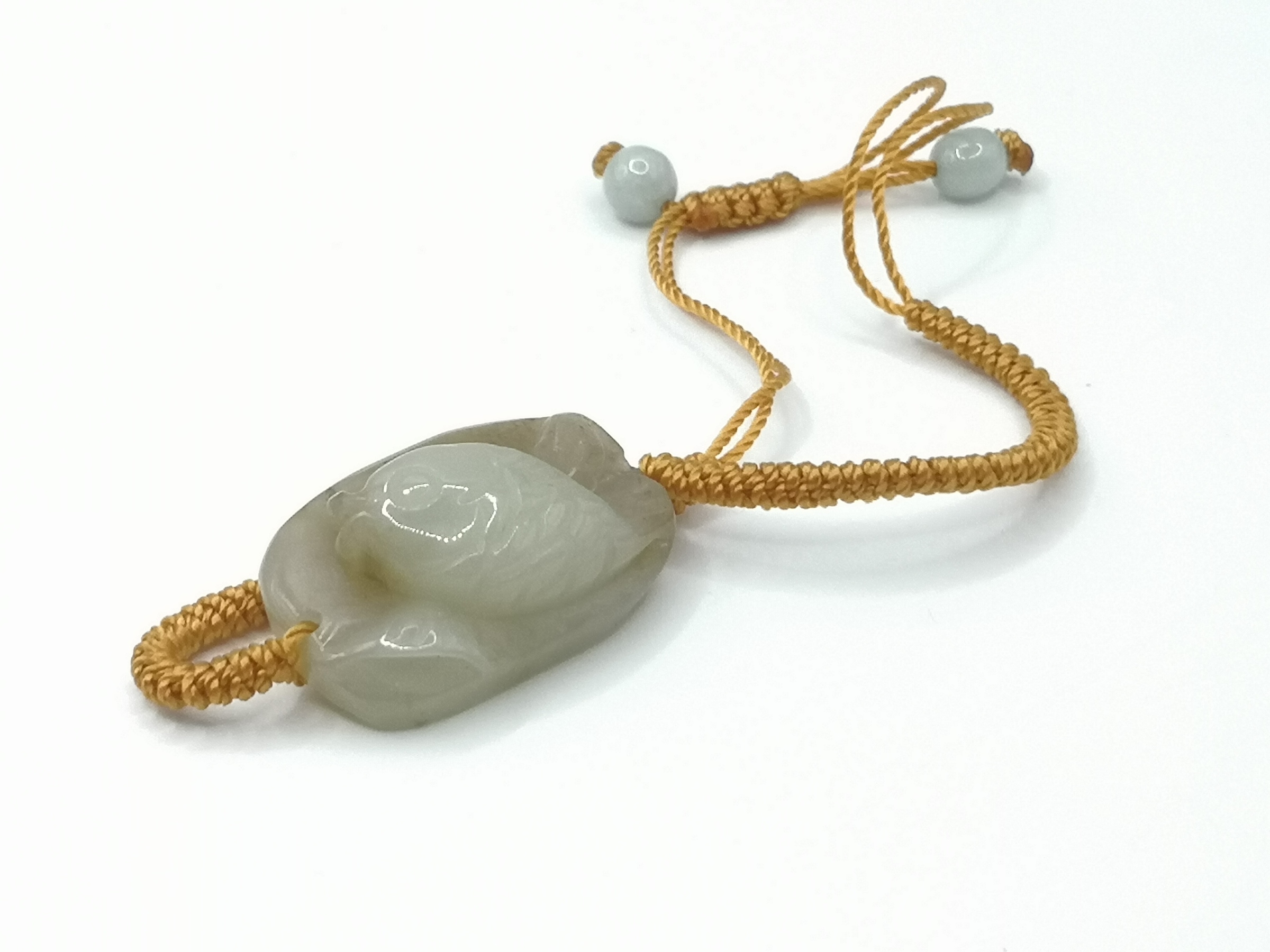 🍀 C121 - Natural Serpentine Jade Curved Hand Row Braided Bracelet 天然岫岩黄白老玉雕 鱼 手排 编织手绳 手链