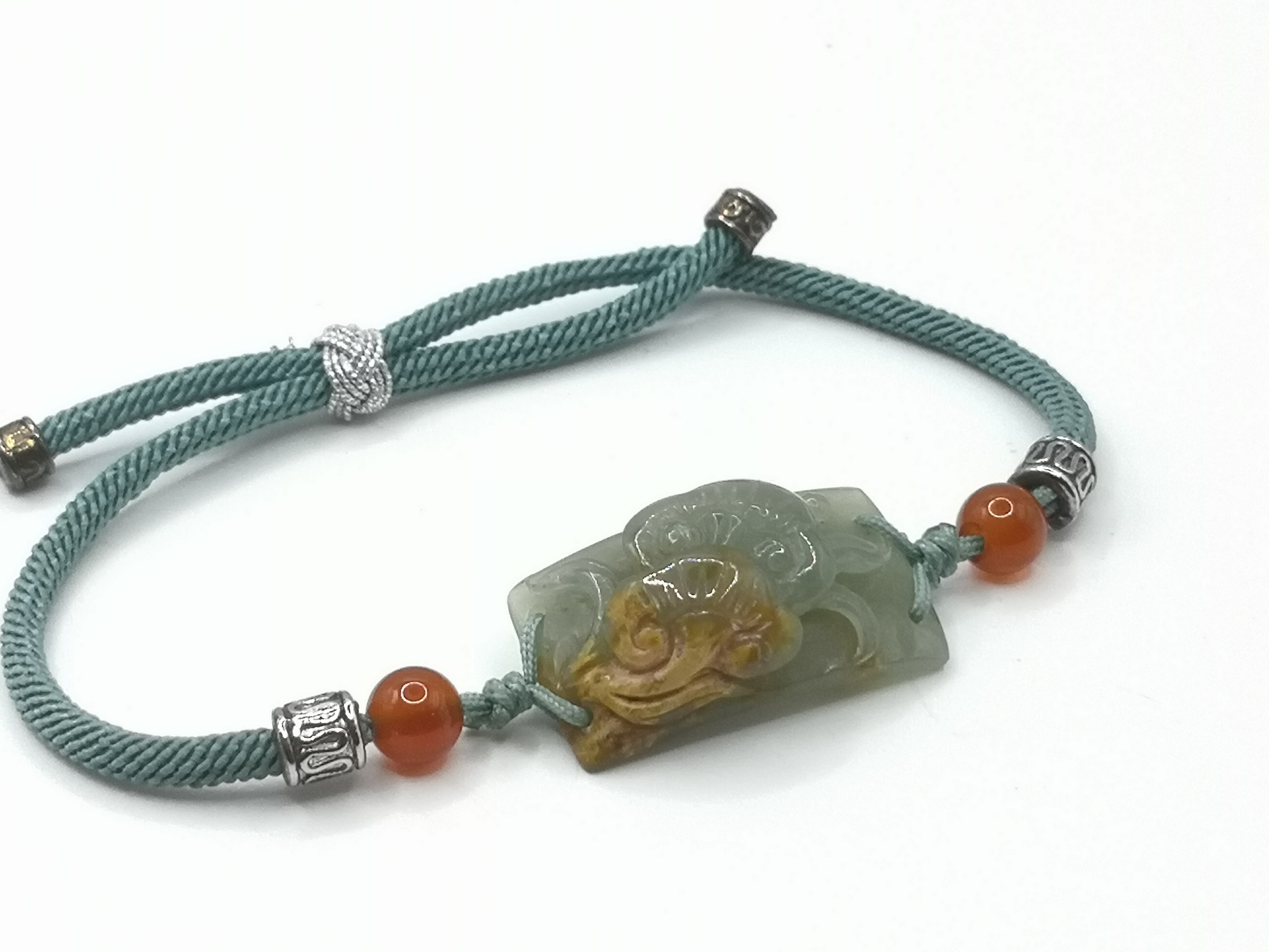 🍀 C118 - Natural Serpentine Jade Curved Hand Row Braided Bracelet (with certificate) 天然河磨玉 玉如意 弯条手排 编织手绳 手链 (附证书) 2636