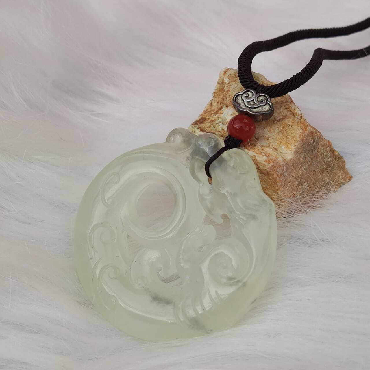 🍀 P101  - Natural Serpentine Jade Dragon Pendant With Necklace Rope 天然岫玉 仿古龙 吊坠 配项链绳