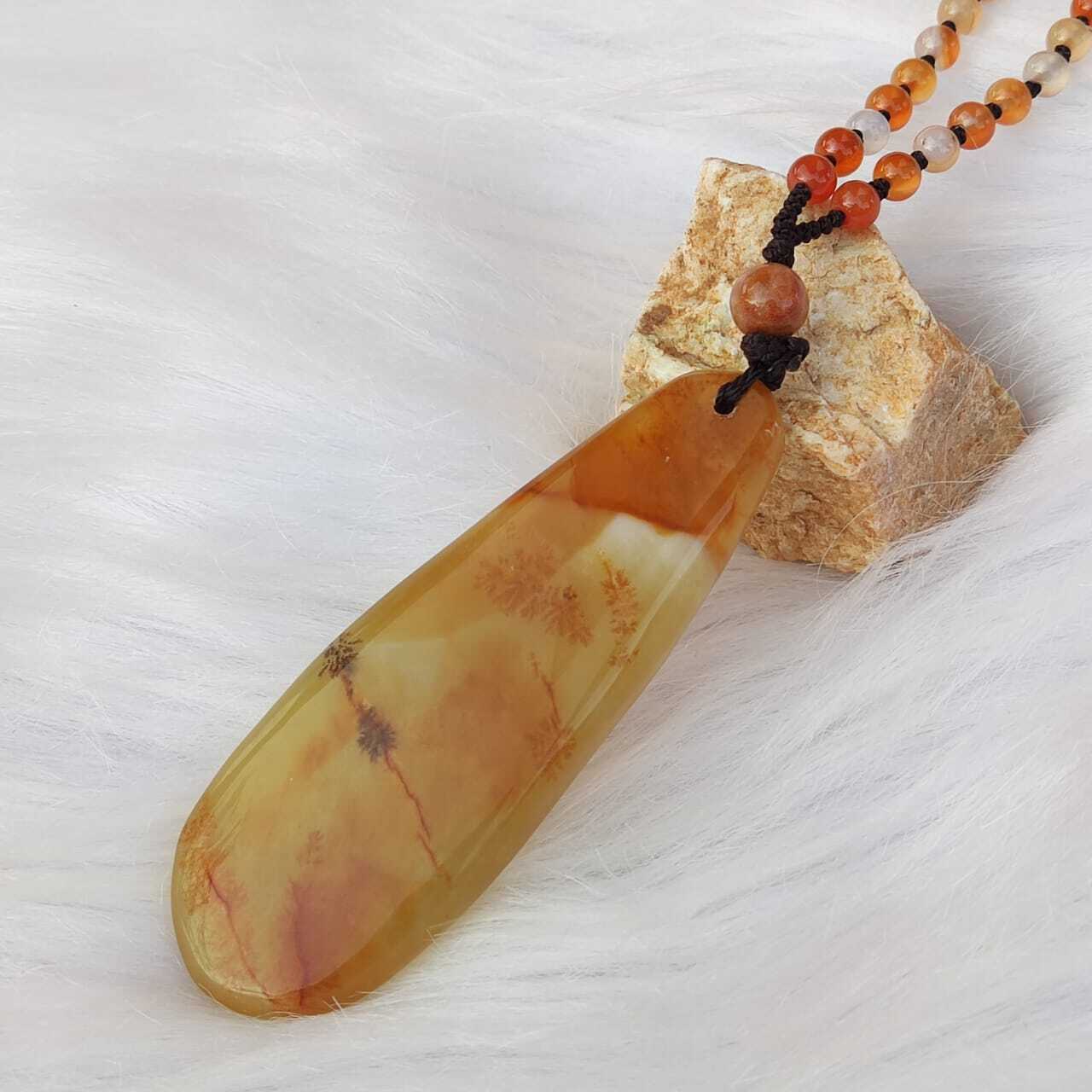 🍀 P107 - Natural Serpentine Jade Pendant With Necklace Rope and 4mm beads 天然岫岩玉石王 吊坠 配项链绳和4mm珠子