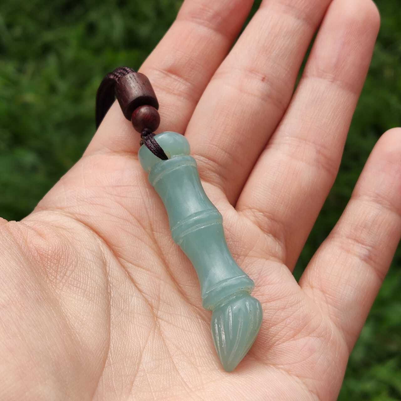 🍀 P113 - Natural Serpentine Jade Pendant With Necklace Rope 天然岫玉 