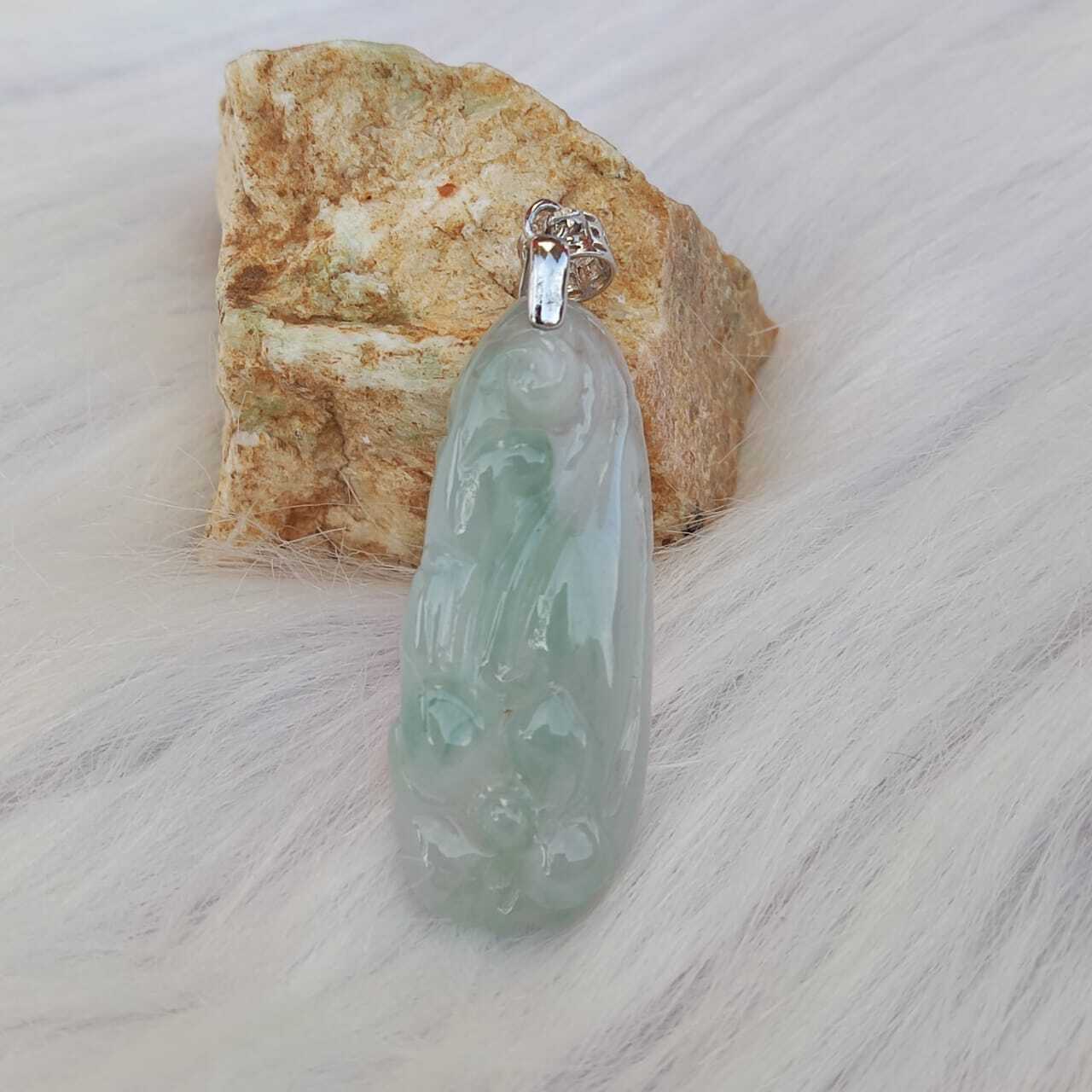 🍀 P109 - Natural Jade Pendant with 925 silver pendant buckle head (with certificate) 天然翡翠 