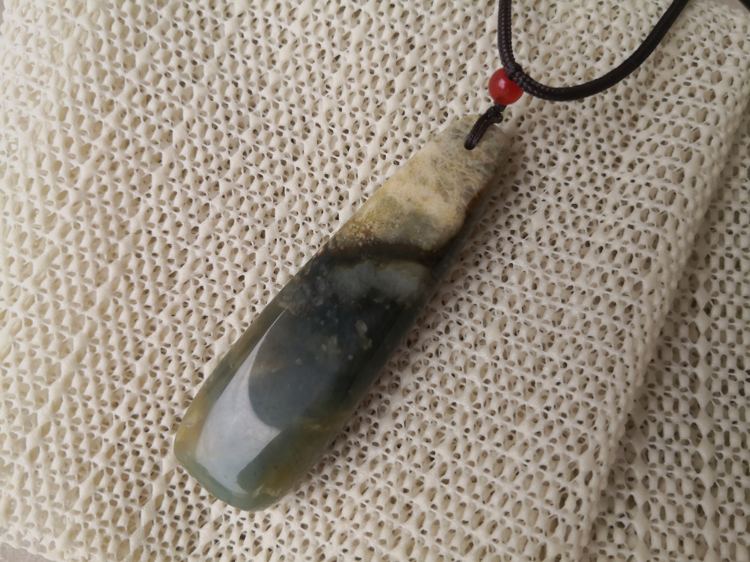 🍀 P114 - Natural Serpentine Jade Pendant With Necklace Rope 天然岫岩玉石王 吊坠 配项链绳