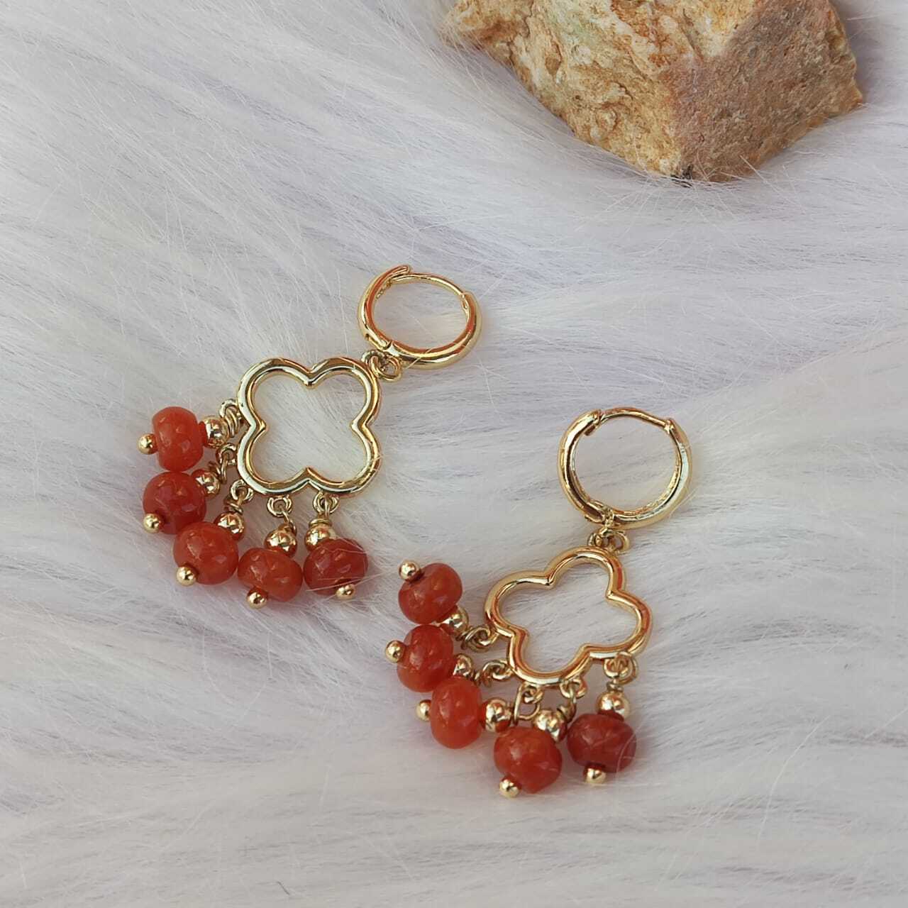 🍀 E006 - Natural Red Jade Earrings with 14K Gold Hook Earring  天然红翡翠 耳环 配14K金耳钩