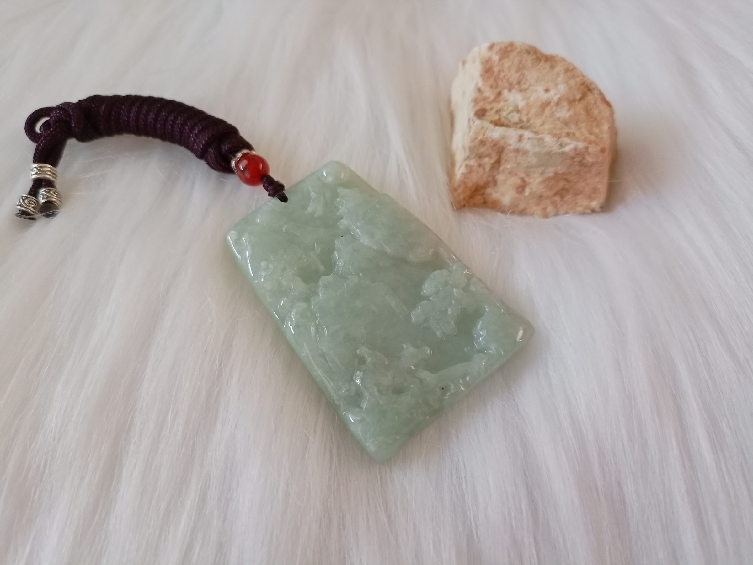🍀 P148 - Natural Myanmar Jadeite Jade Pendant with Necklace Rope 天然缅甸翡翠A货浅绿 