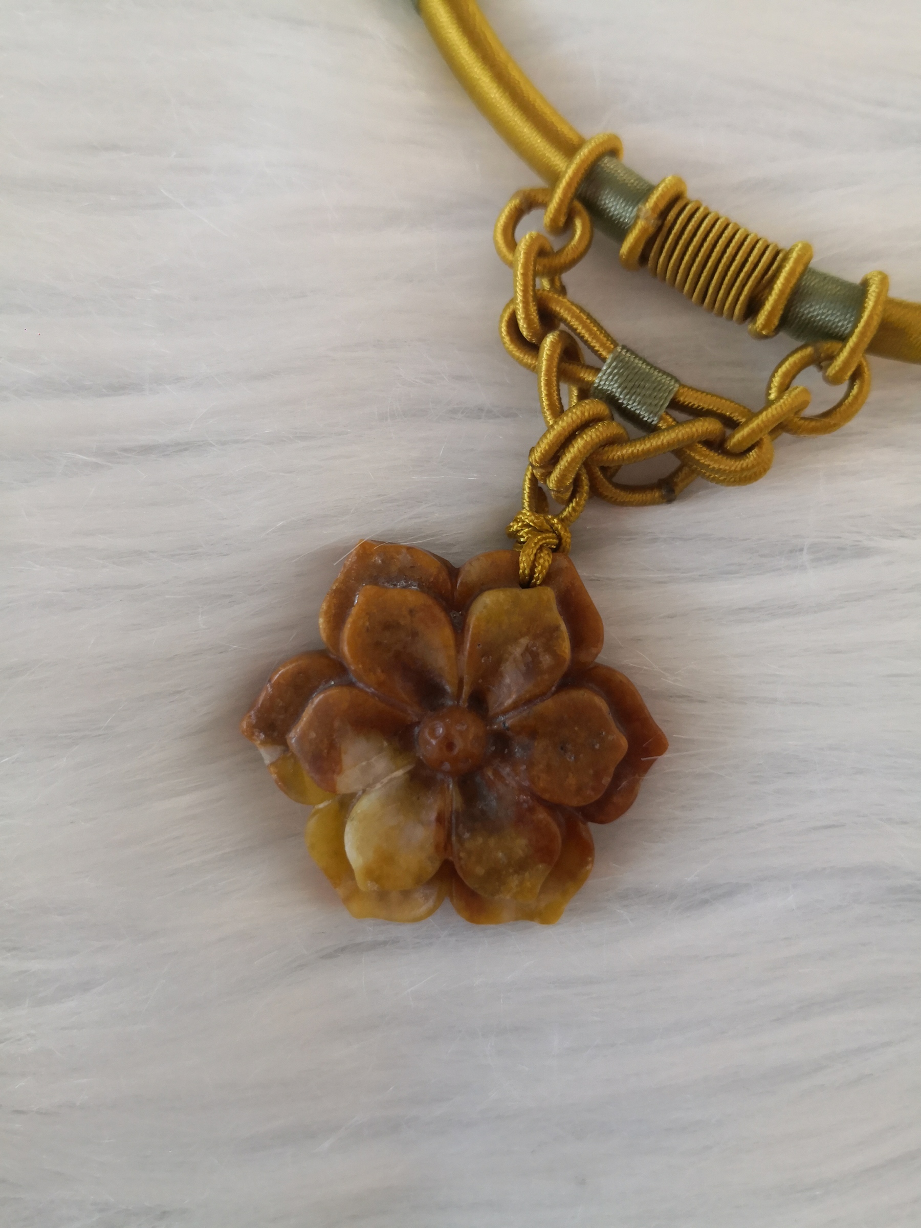 🍀 N008 - Natural Serpentine Jade Pendant With Vintage Necklace Rope Collar 天然岫岩岫玉 