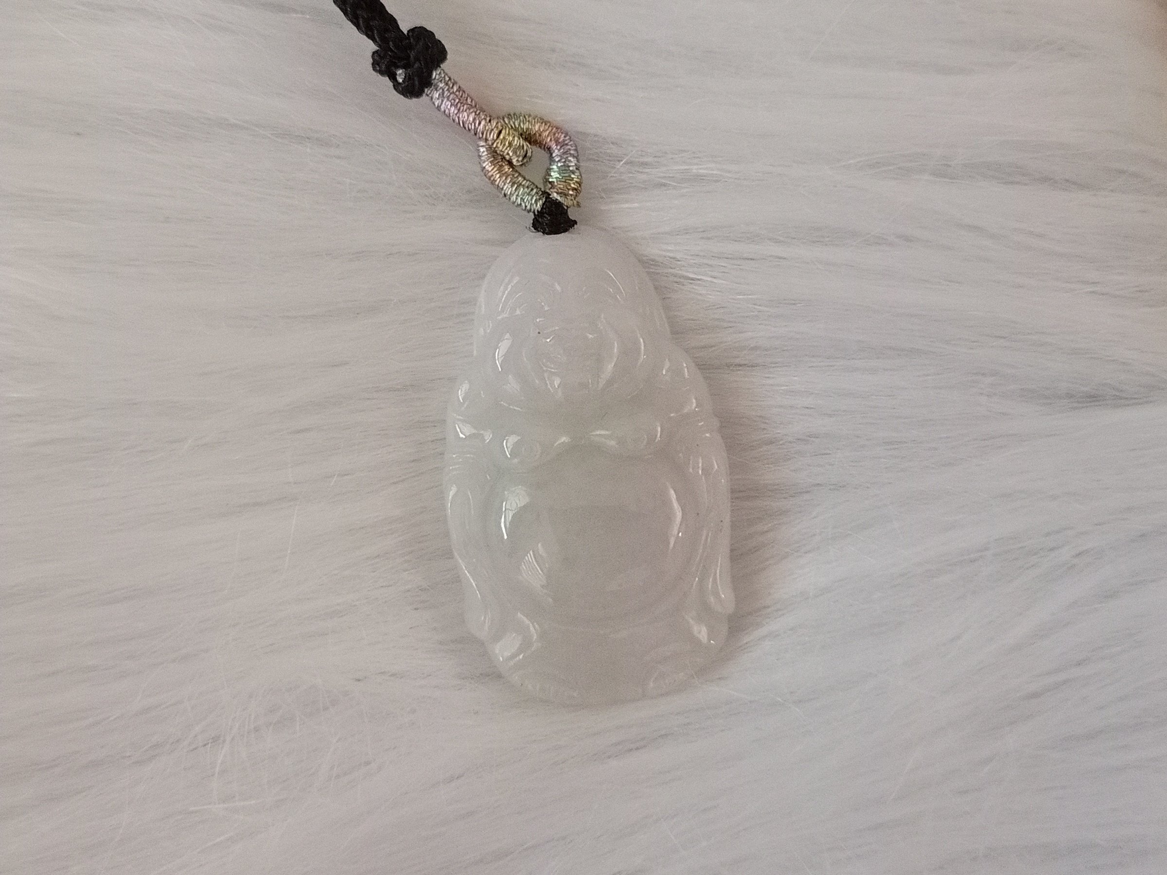 🍀 P269 - Natural Myanmar Jadeite Jade Laughing Buddha Pendant (many places got flaw line on the back) 天然缅甸翡翠A货白冰笑佛 佛公吊坠