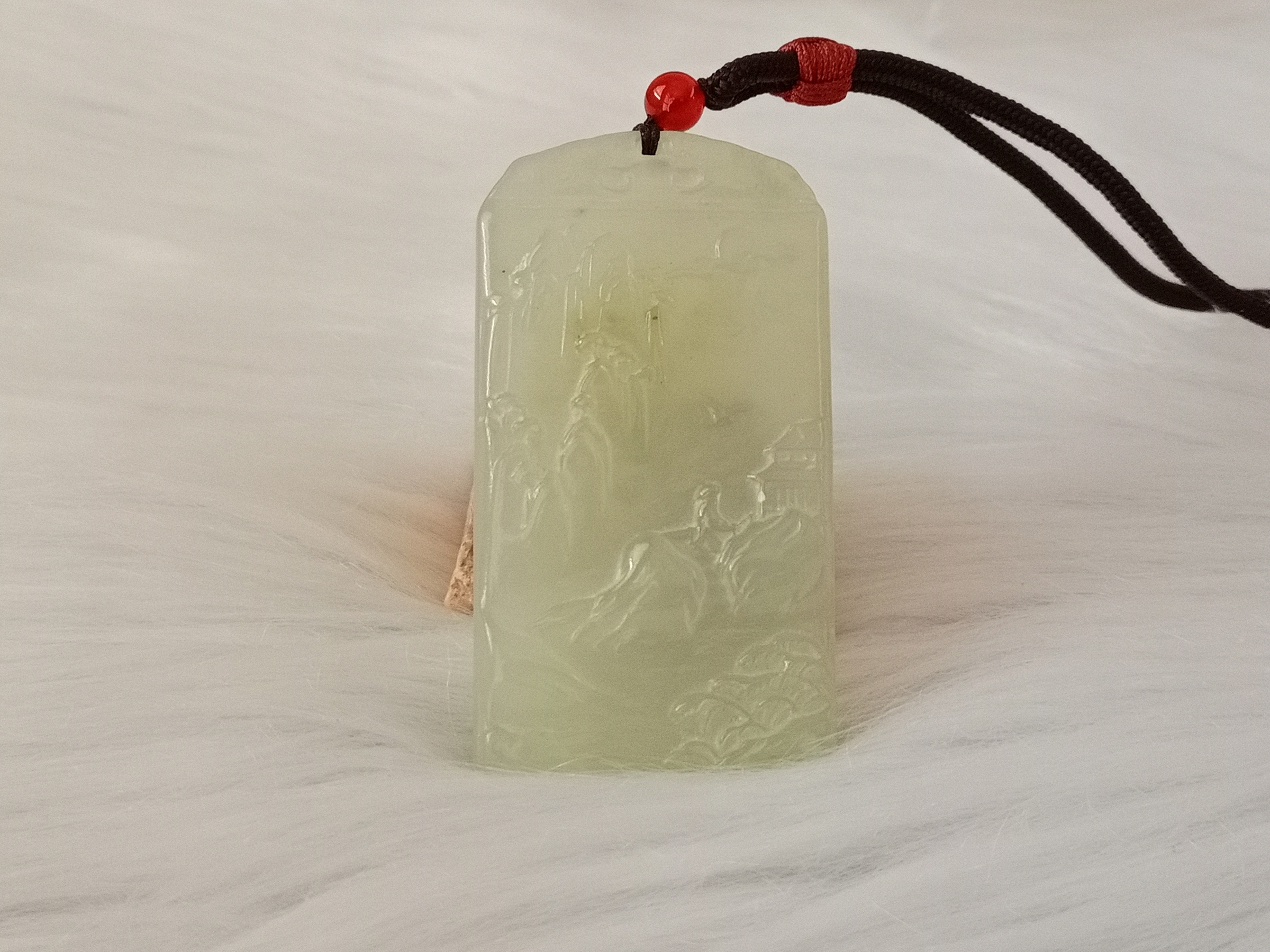 🍀 P276 - Natural Serpentine Jade Pendant With Necklace Rope 天然岫岩岫玉浅绿 