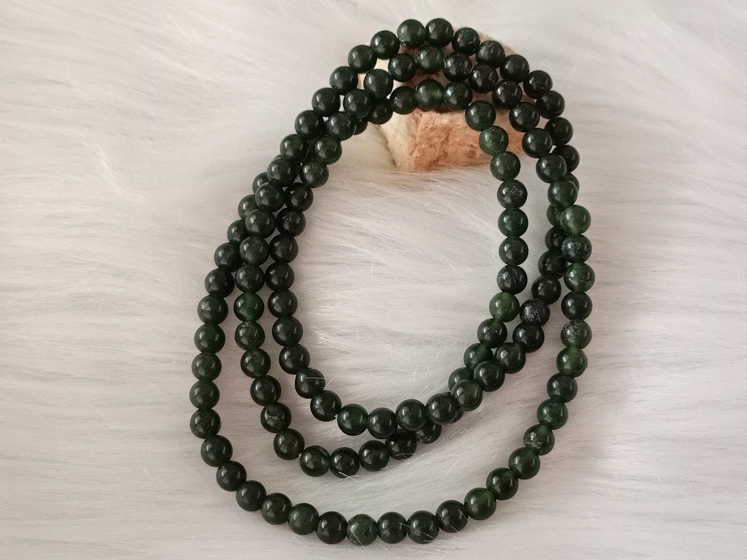 🍀 N020 - Natural Serpentine Jade Necklace 6mm 天然岫岩岫玉501墨绿项链 6mm