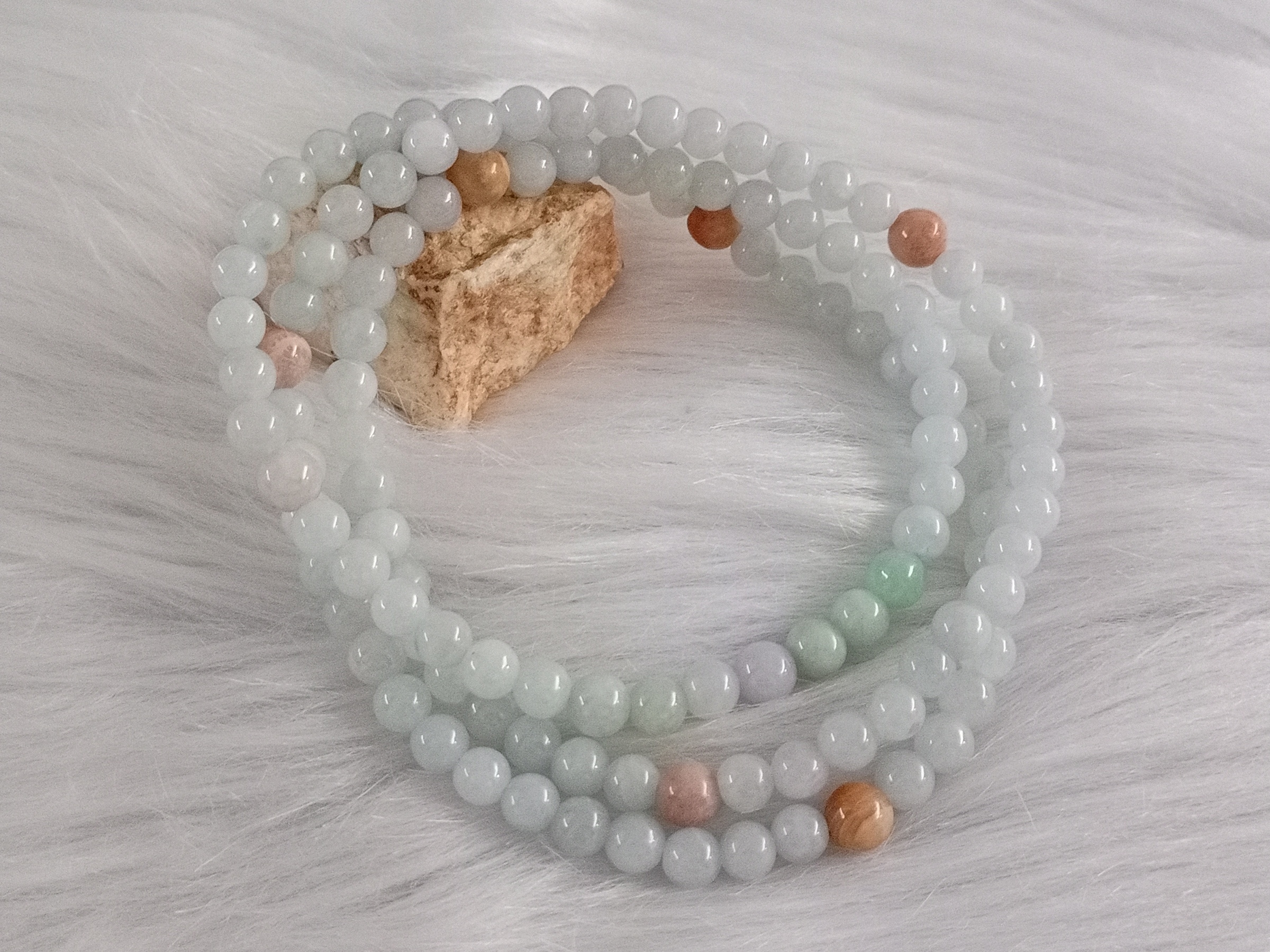 🍀 N024 - Natural Myanmar Jadeite Jade Bead Necklace 5mm++ 天然缅甸翡翠A货浅绿冰珠子项链 5mm++