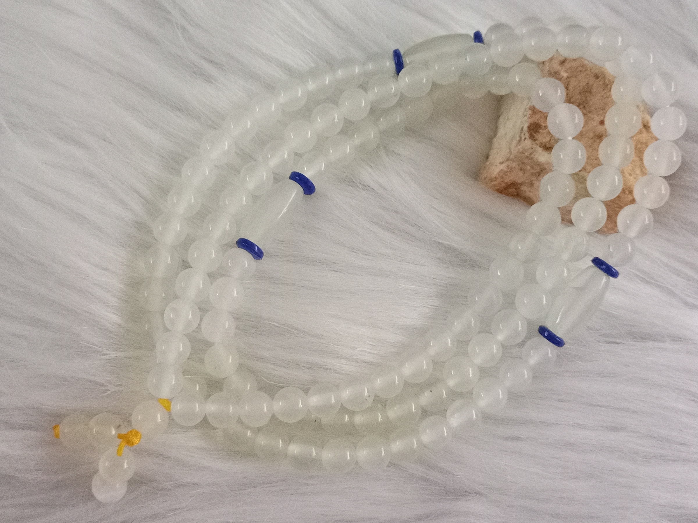 🍀 N028 - Natural Serpentine Jade Bead Necklace 6mm++ 天然岫岩岫玉白冰珠子项链 6mm++