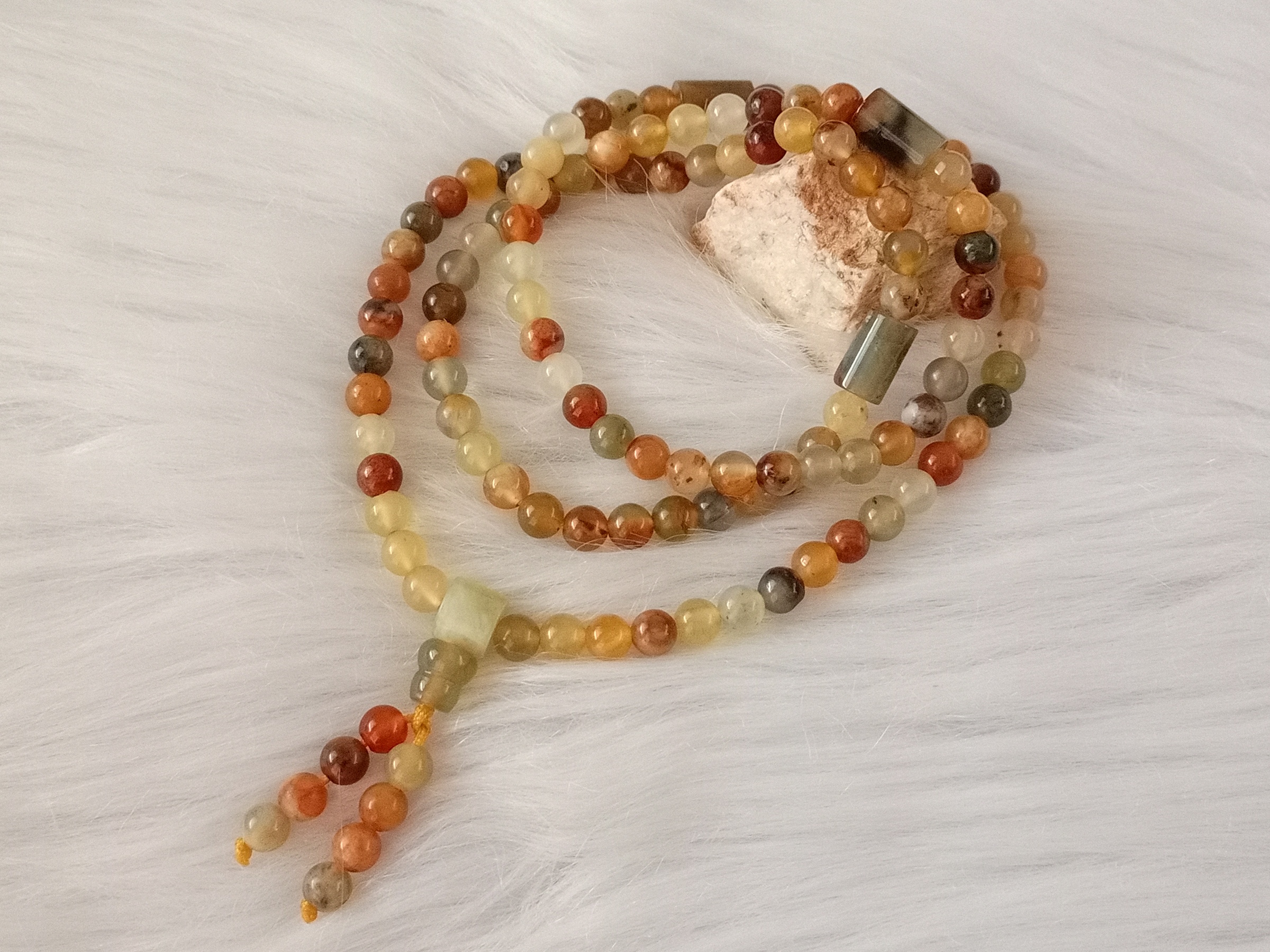 🍀 N031 - Natural Serpentine Jade Bead Necklace 6mm++ 天然岫岩多色花玉珠子项链 6mm++