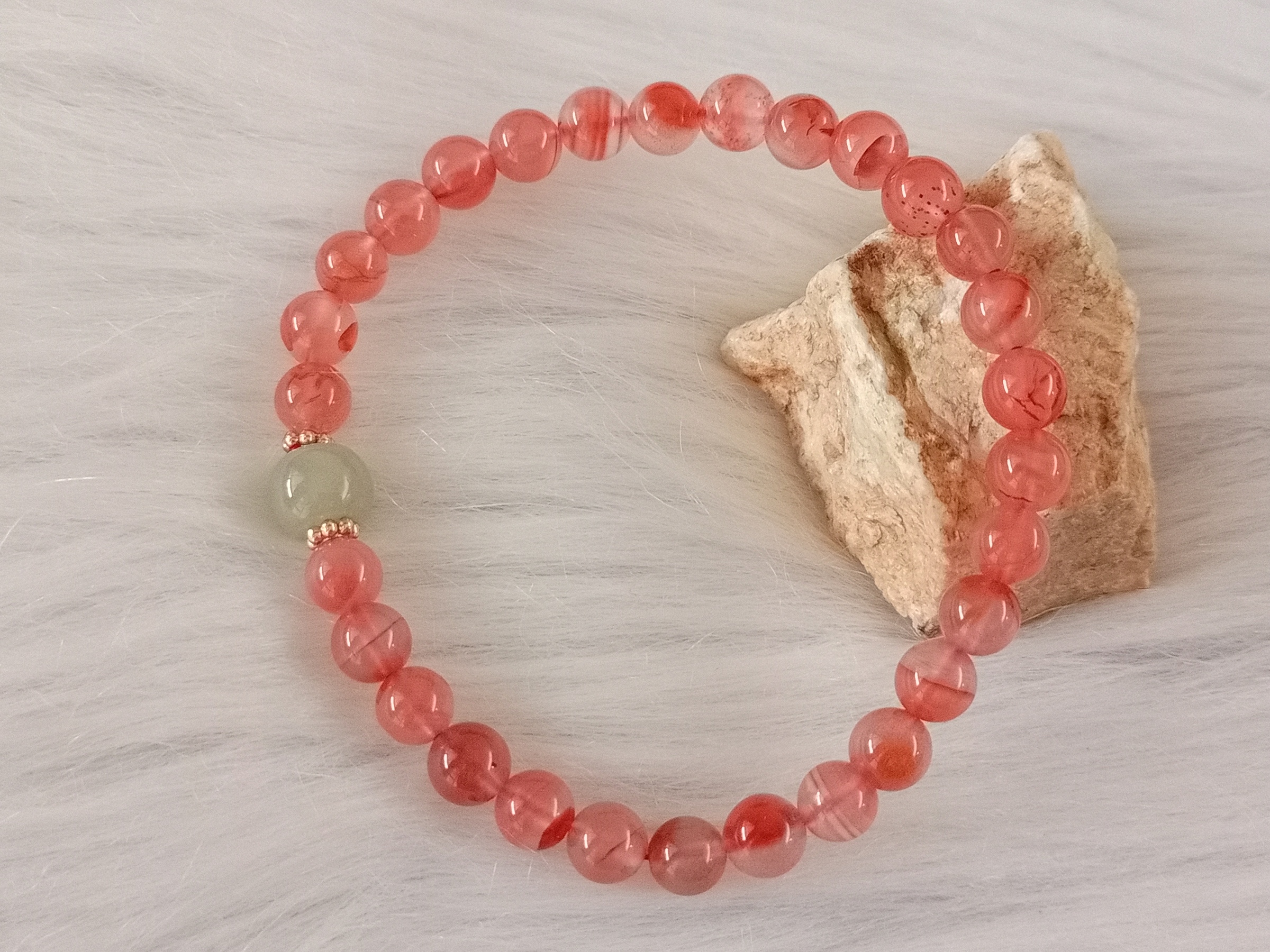 🍀 C166 - Natural South Red Agate with Nephrite Jade Hetian Jade Bracelet 6mm++ 天然南红玛瑙配和田玉手串 手链 6mm++