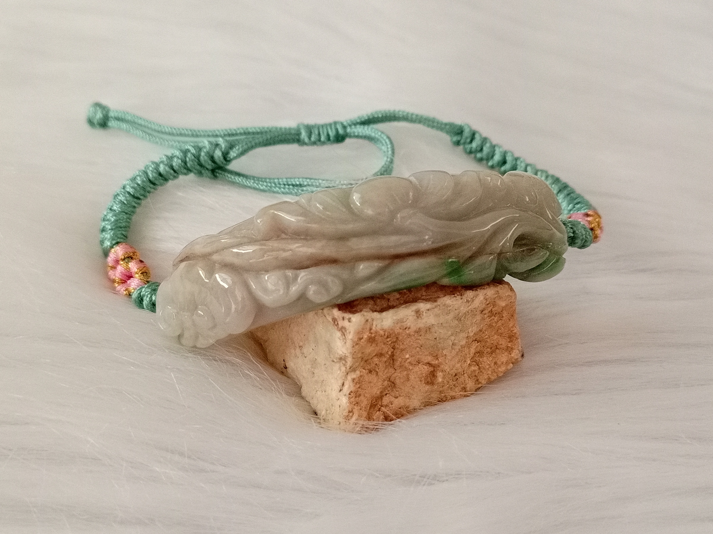 🍀 C174 - Natural Myanmar Jadeite Jade Ruyi Hand Row Braided Bracelet (Got crack line) 天然缅甸翡翠A货飘阳绿雕花 玉如意 弯条手排 编织手绳 手链