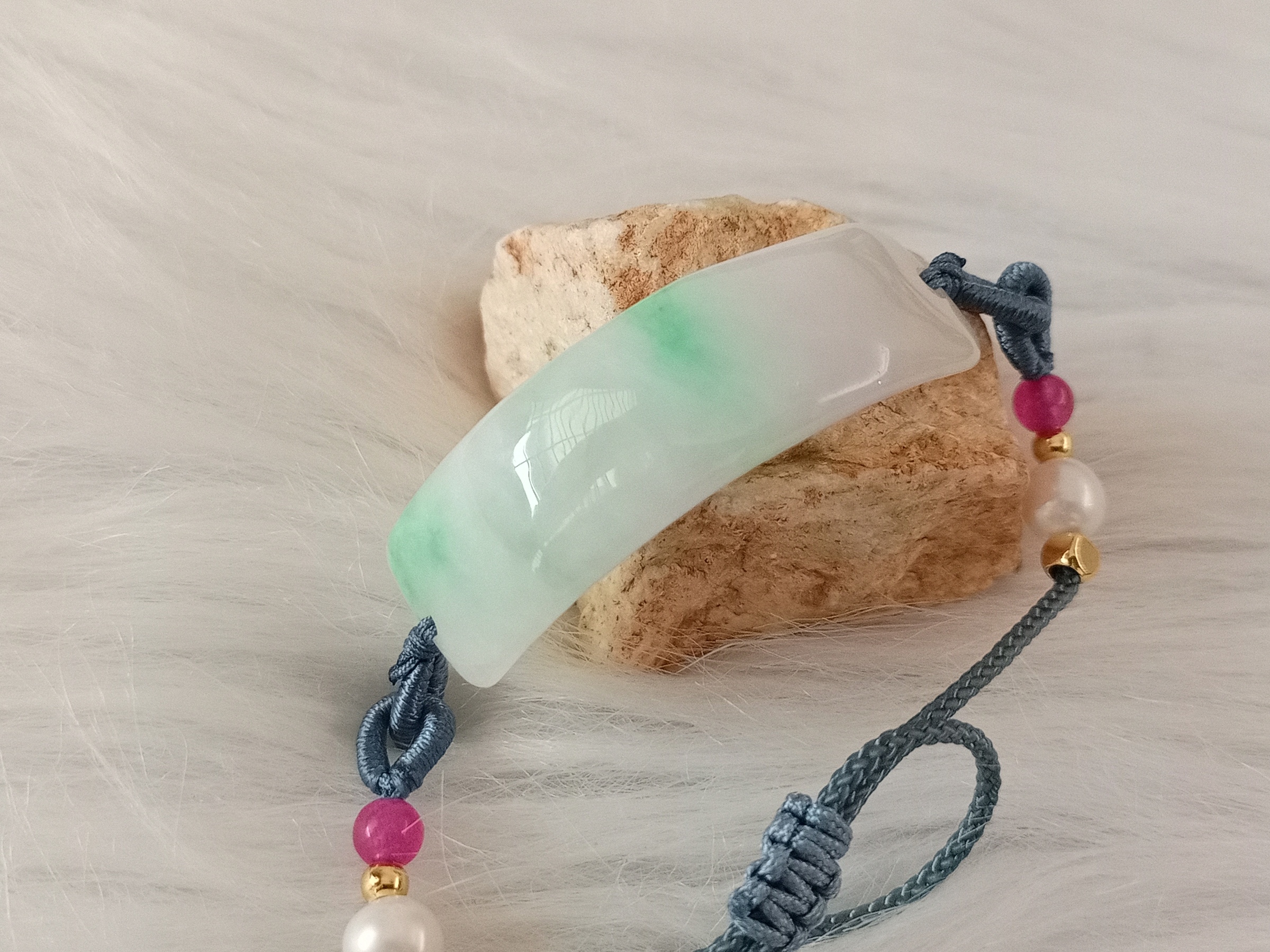 🍀 C175 - Natural Myanmar Jadeite Jade Hand Row Braided Bracelet (with cert) 天然缅甸翡翠A货白飘阳绿 
