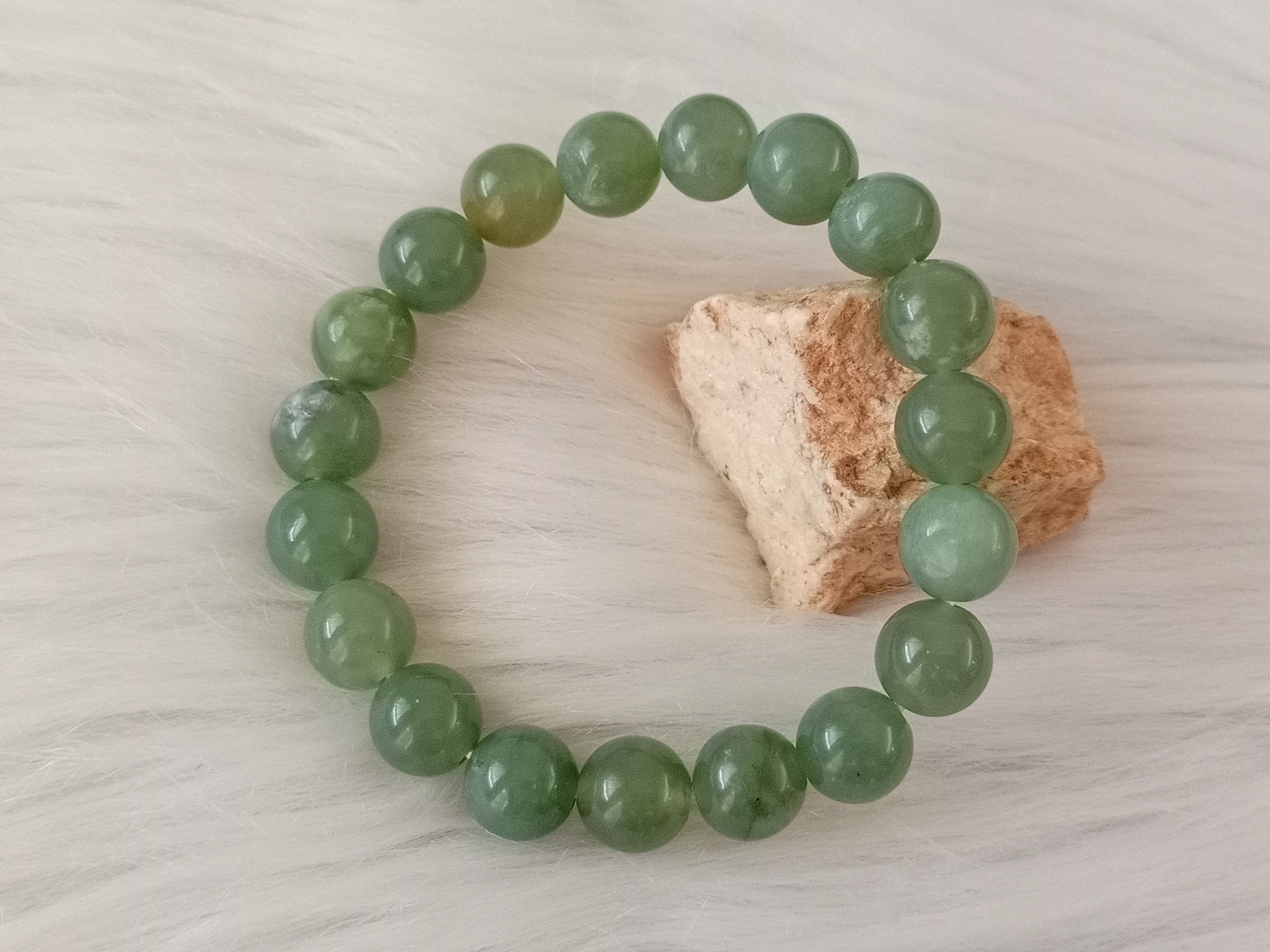 🍀 C186 - Natural Serpentine Jade Bracelet 10mm ++ 天然岫岩绿冰岫玉手串 手链 10mm++