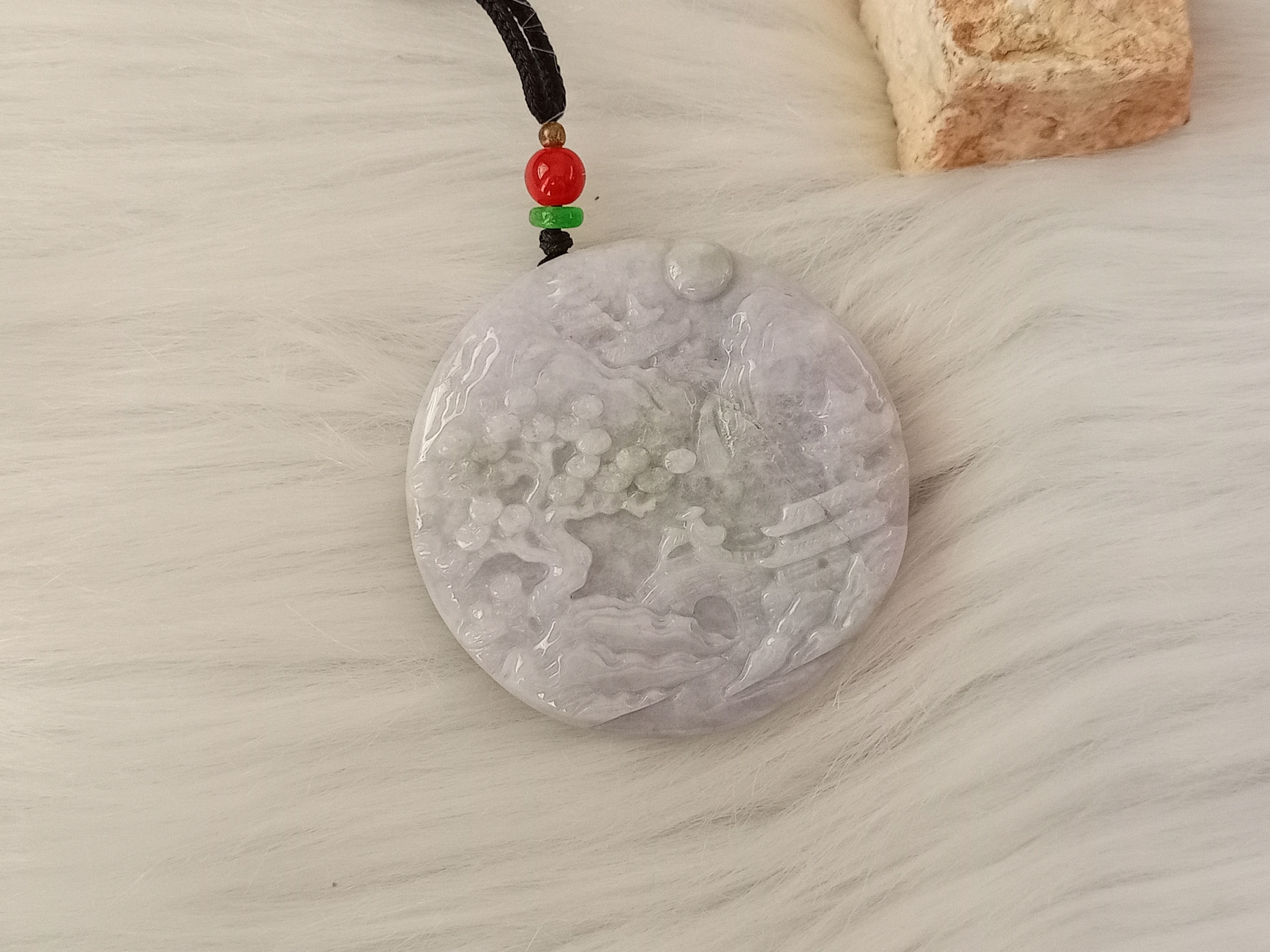 🍀 P380 - Natural Myanmar Jadeite Jade Pendant with Necklace Rope (Got crack line) 天然缅甸翡翠A货紫绿 