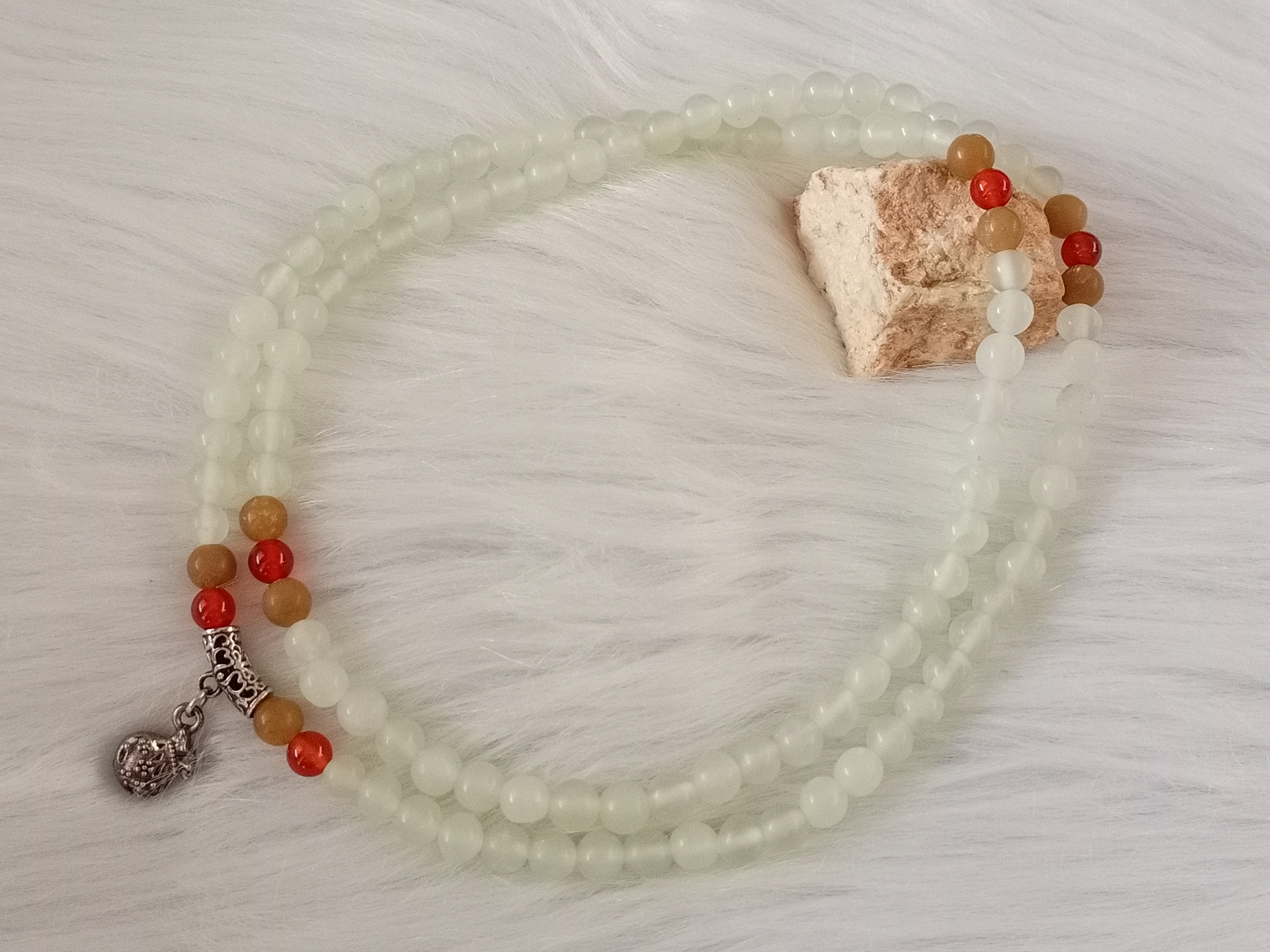 🍀 N032 - Natural Serpentine Jade Bead Necklace/ Multi-Circle Bracelet 6mm++ 天然岫岩岫玉白冰珠子项链/ 多圈手串 手链 6mm++