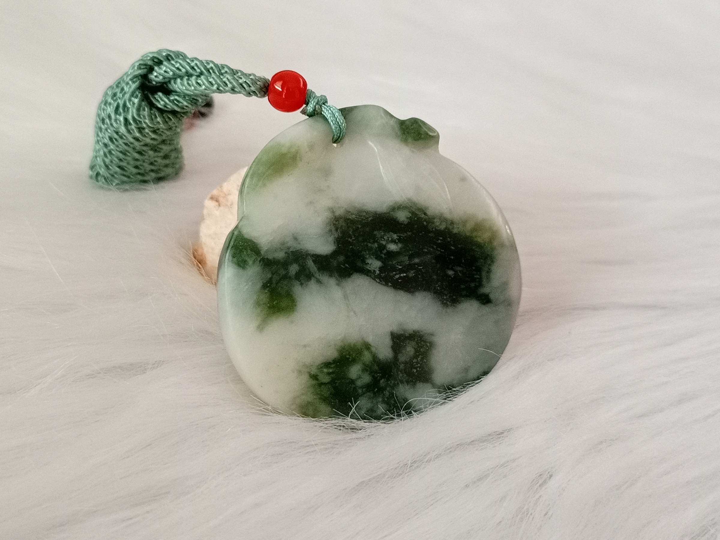 🍀 P417 - Natural Serpentine Jade Pendant with Necklace Rope 天然岫岩岫玉老油翠 吊坠 配项链绳