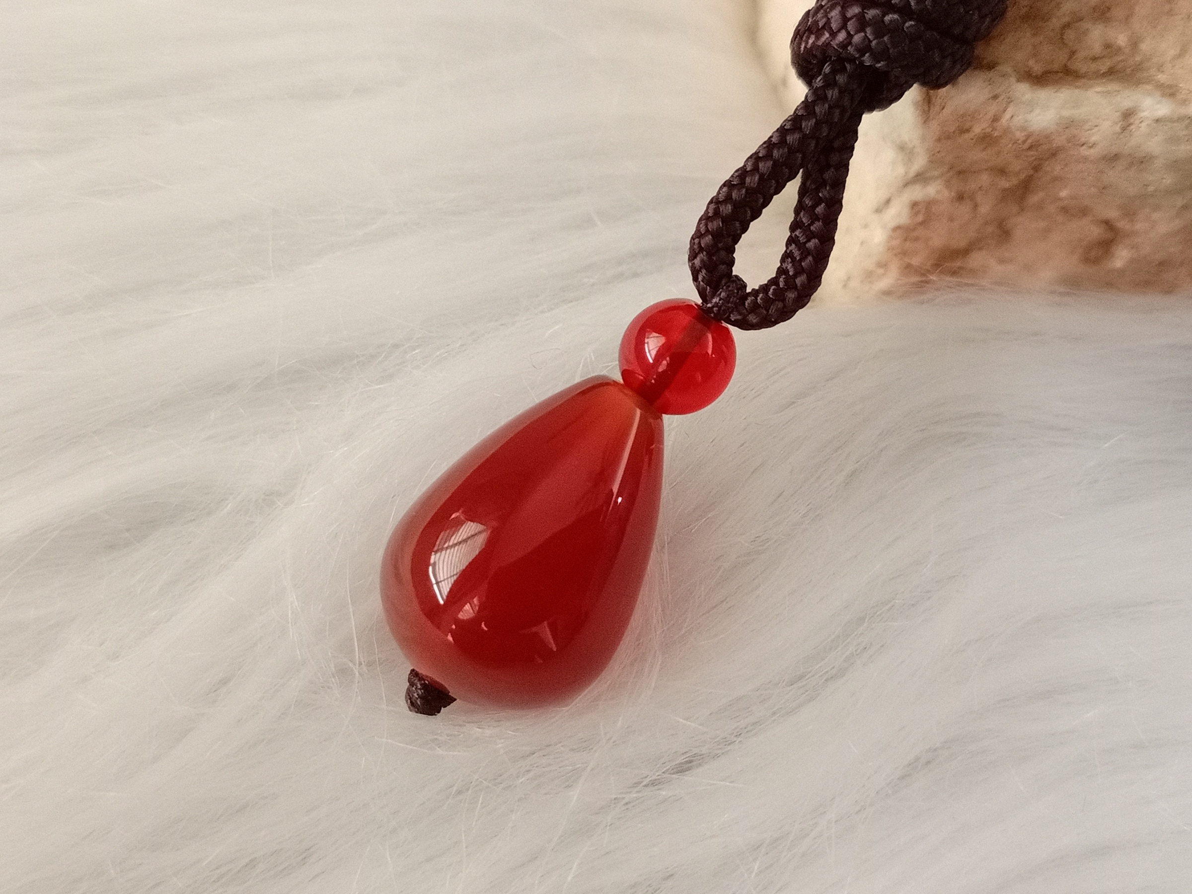 🍀 P422 - Natural Red Agate Chalcedony Pendant With Necklace Rope 天然红玛瑙玉髓 