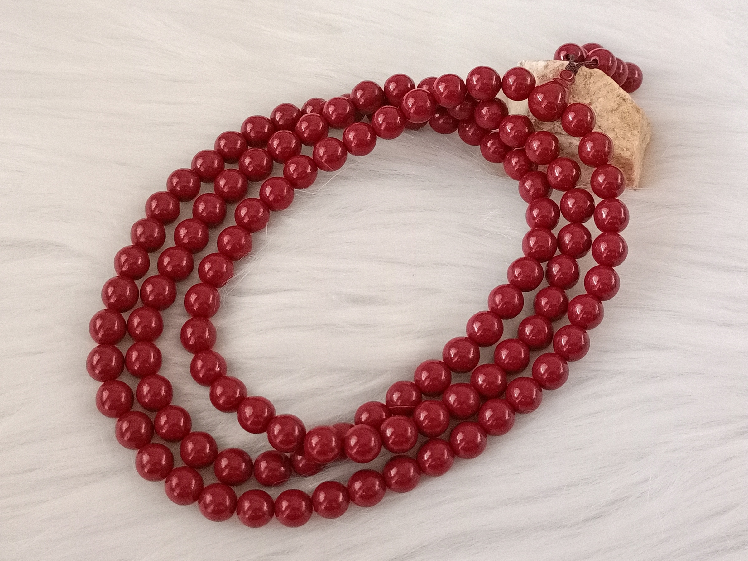 🍀 N033 - Natural Cinnabar Bead Necklace 8mm++ 天然朱砂 珠子项链 8mm++