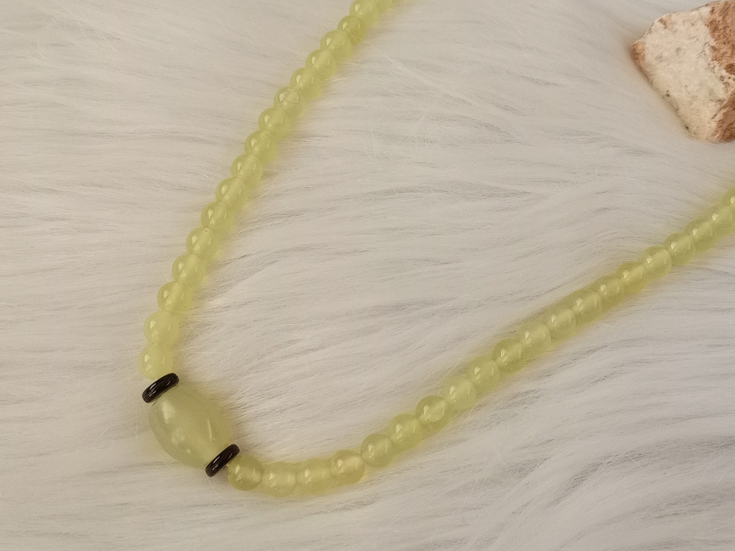 🍀 N036 - Natural Serpentine Jade Bead Necklace 7mm 天然岫岩岫玉浅绿黄冰珠子项链 7mm