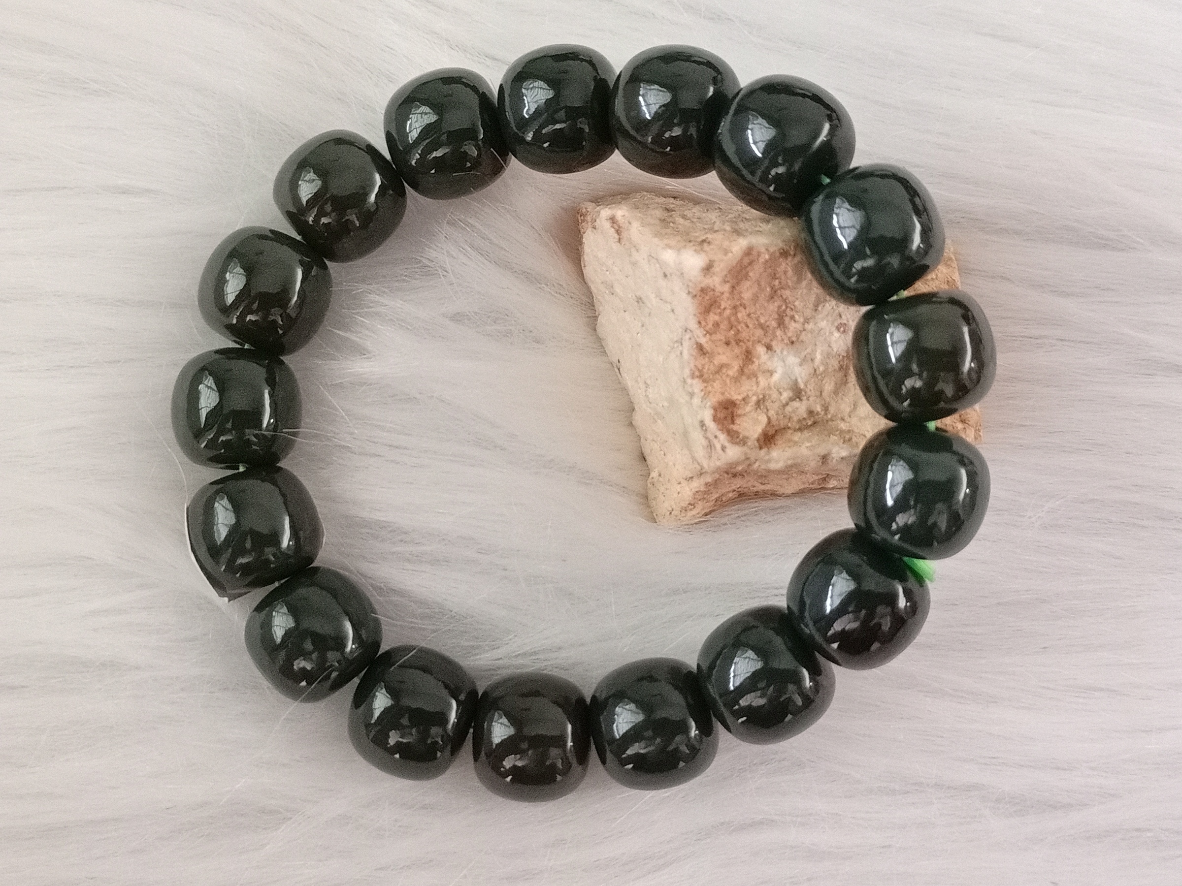 🍀 C216 - Natural Nephrite Jade Hetian Jade Bracelet 12mm++ (with certificate) 天然和田玉深绿色手串 手链 12mm++ (附证书)