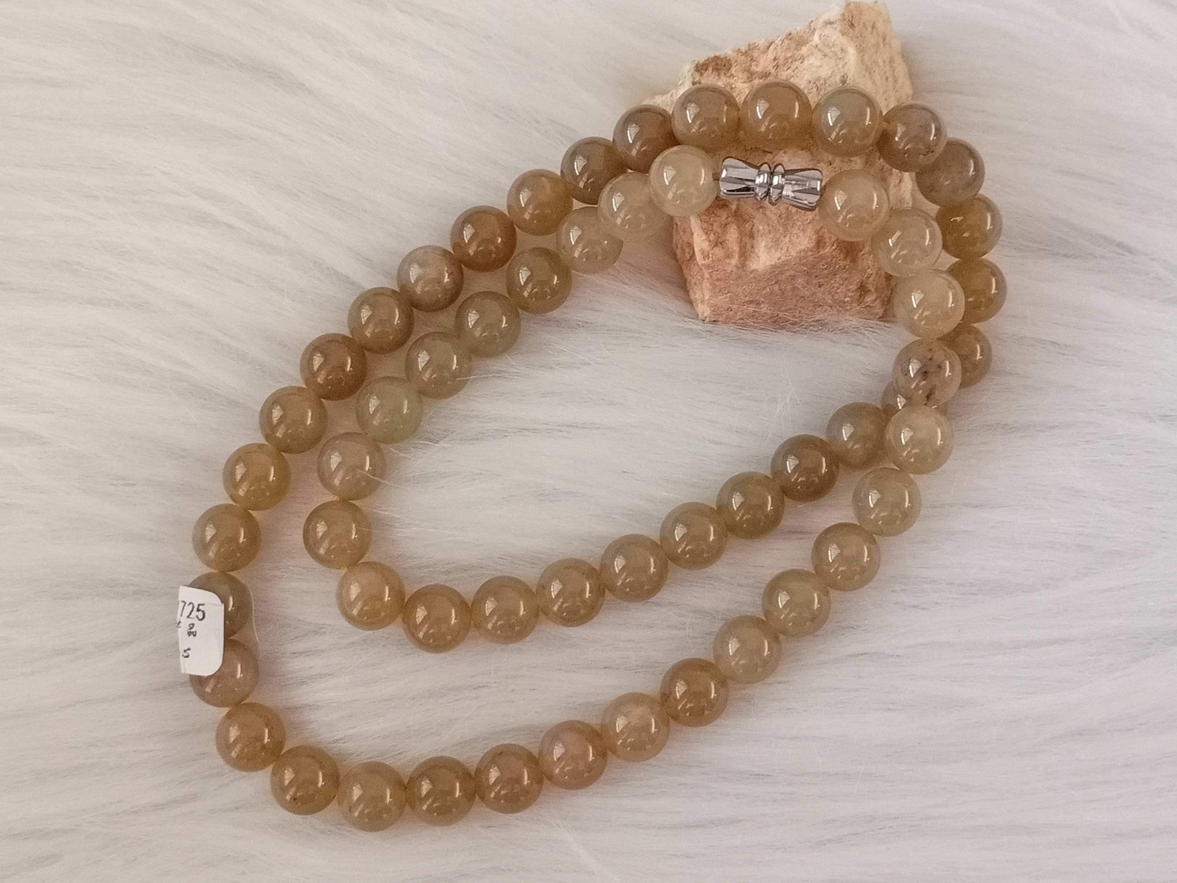 🍀 N039 - Natural Serpentine Jade Bead Necklace 8mm (with certificate) 天然透闪石质玉老玉褐黄白色珠子项链 8mm (附证书)