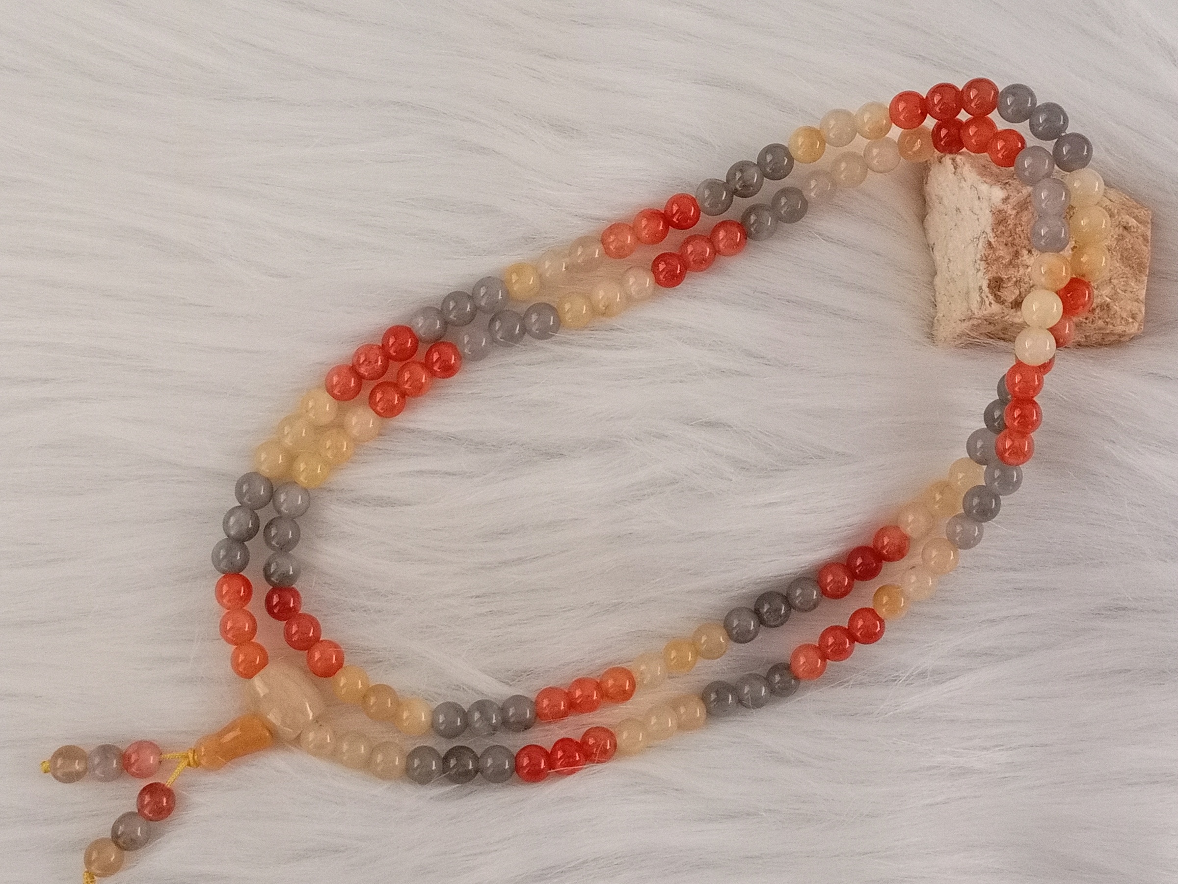 🍀 N041 - Natural Gold Silk Jade Bead Necklace 6mm 天然金丝玉 珠子项链 6mm