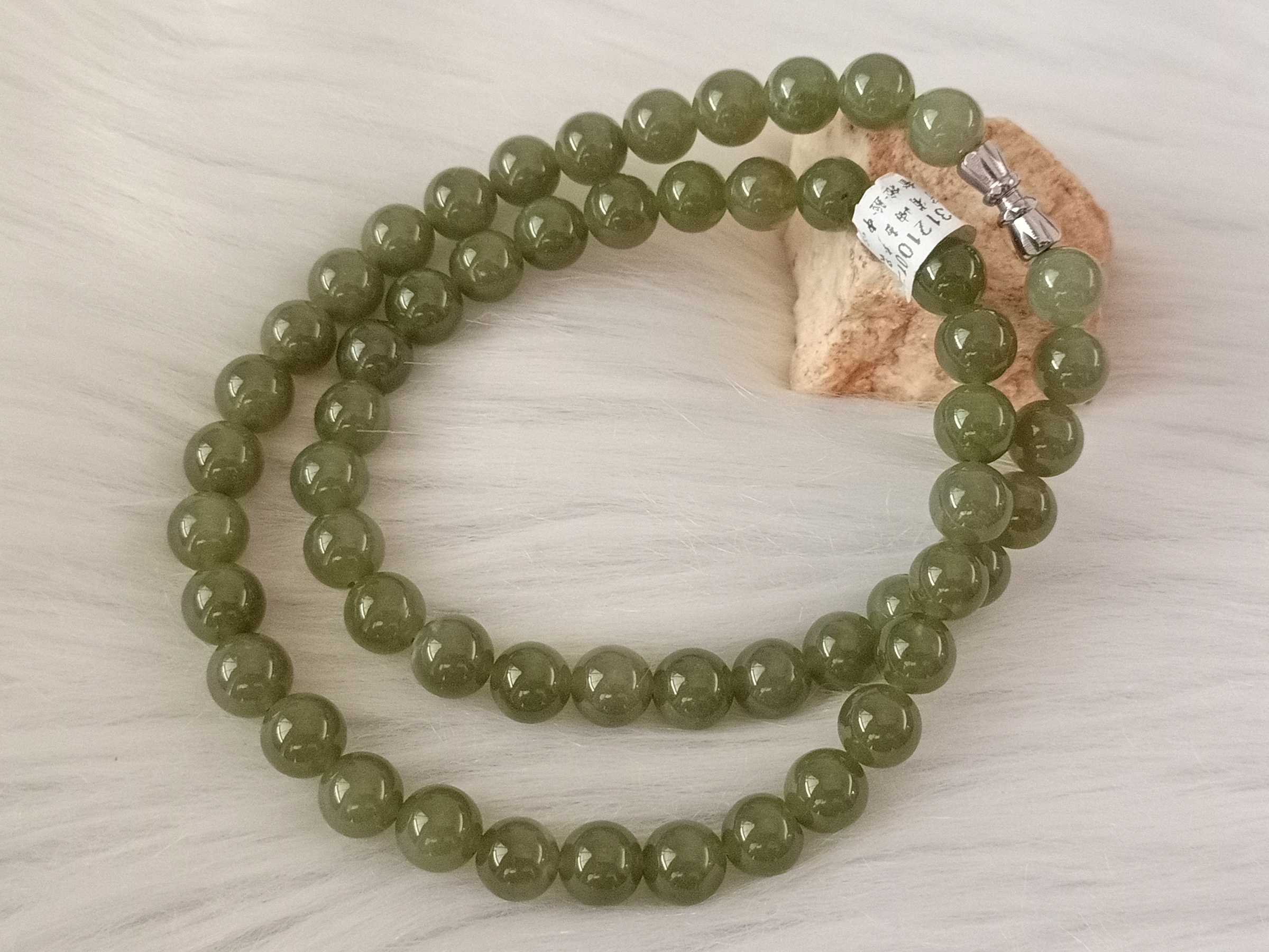 🍀 N045 - Natural Nephrite Jade Hetian Jade Bead Necklace 7mm++ - 8mm (with certificate) 天然和田玉 绿色珠子项链 7mm++ - 8mm (附证书)