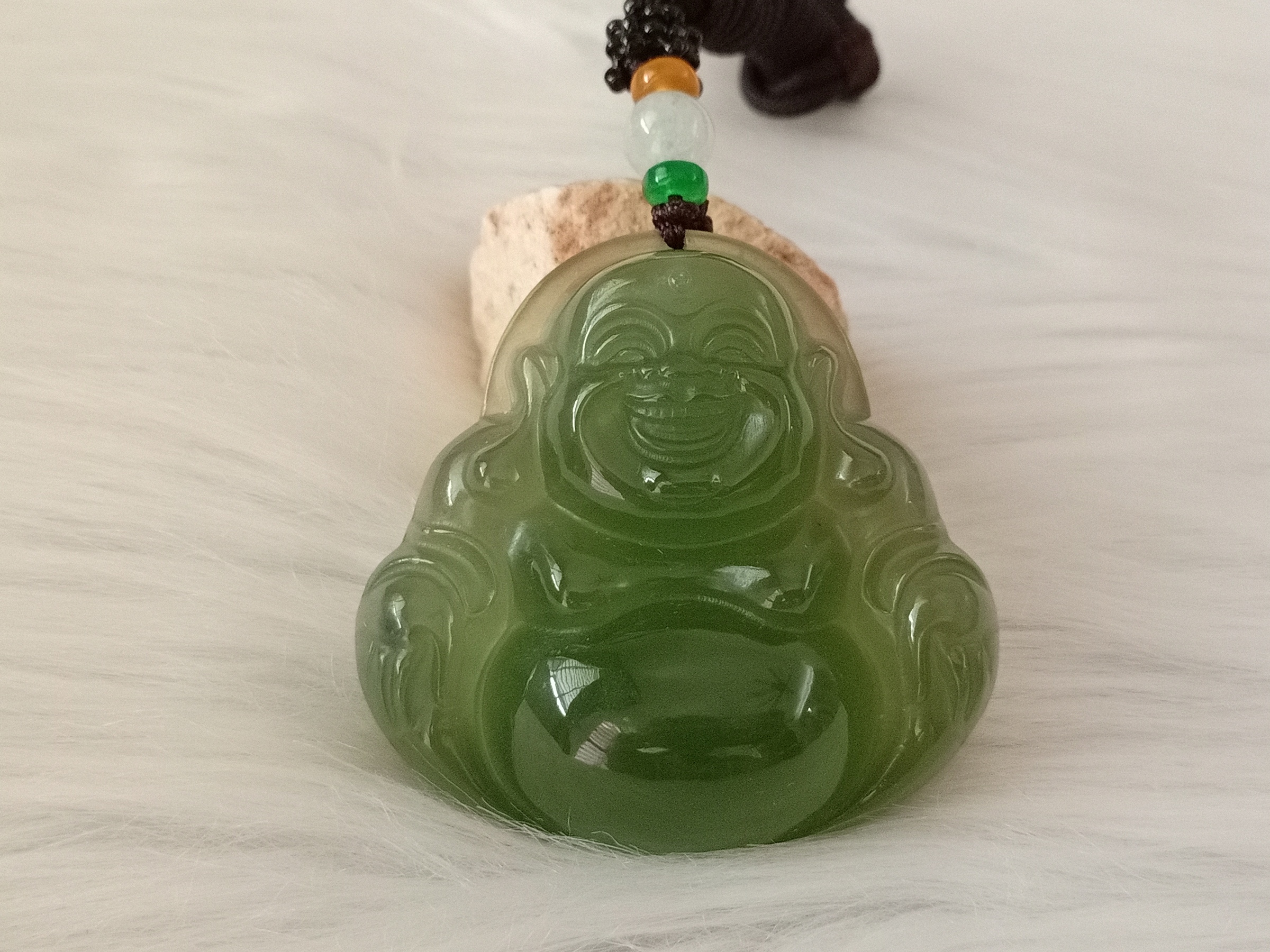 🍀 P527 - Natural Serpentine Jade～Laughing Buddha～Pendant (with