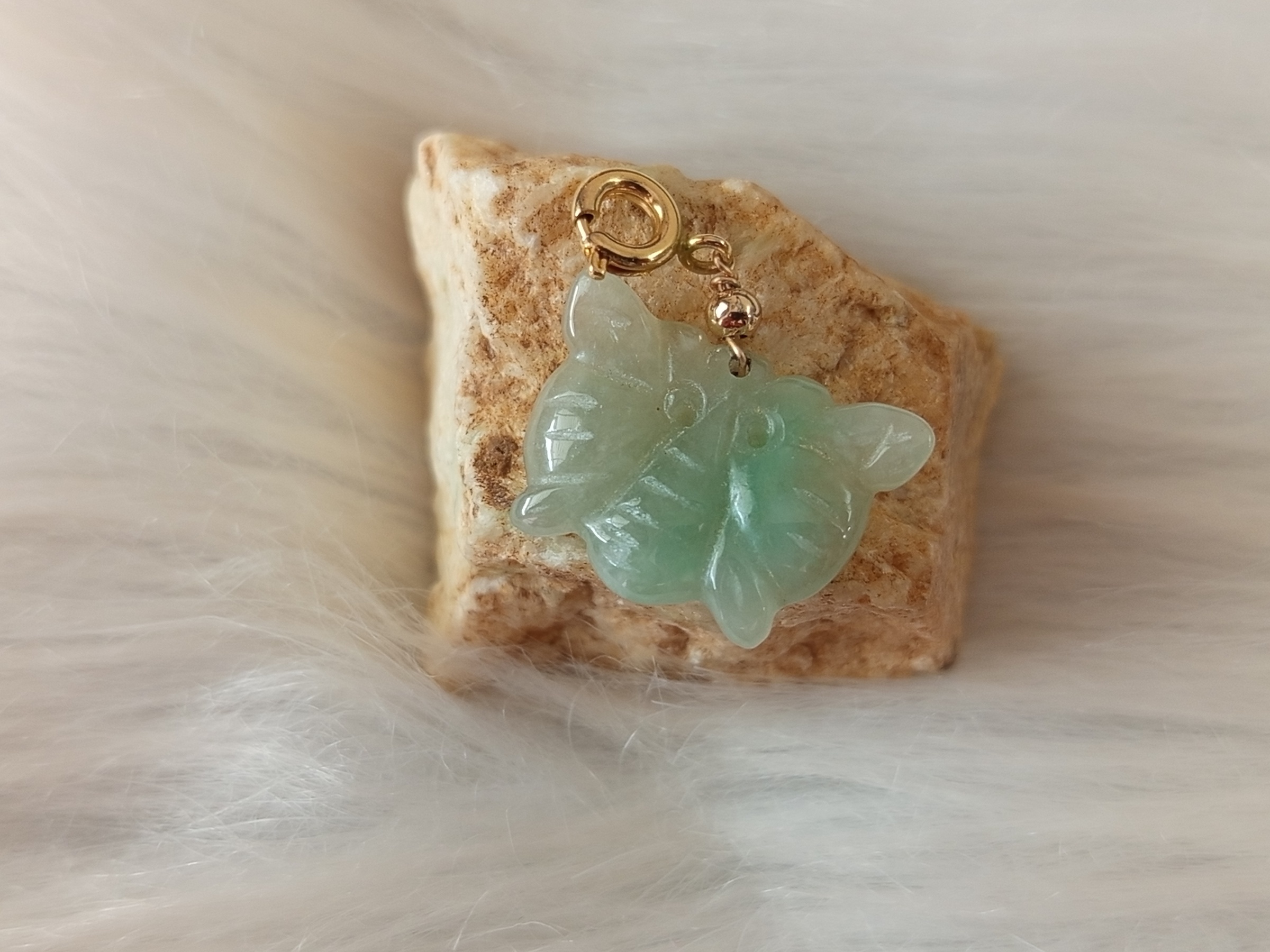🍀 P062 - Natural Jadeite Jade Pendant 天然翡翠玉蝴蝶吊坠