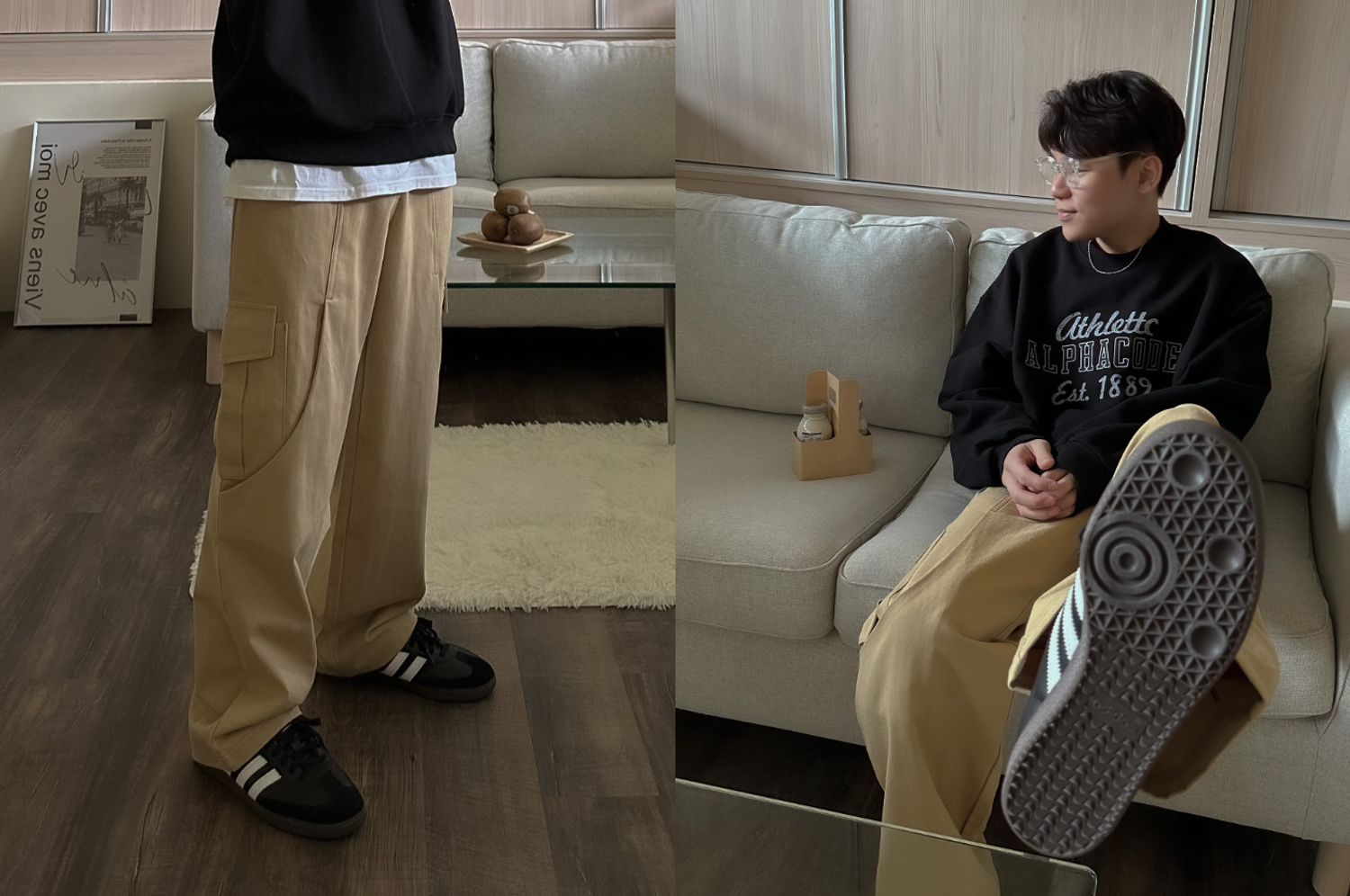 OPPA KOREA - 正韓男裝 | CURVED CUTTING CARGO WIDE PANTS