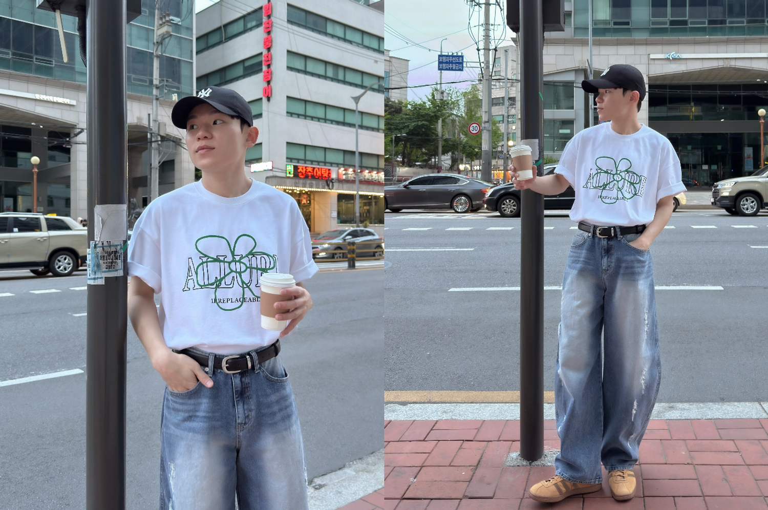 OPPA KOREA - 正韓男裝 | FLOWER VELET EMBROIDERY HALF T